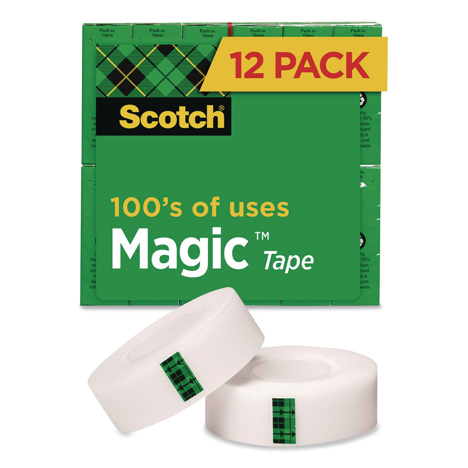 Magic Tape Refill, 1" Core, 0.5" x 36 yds, Clear, 12 Rolls/Pack