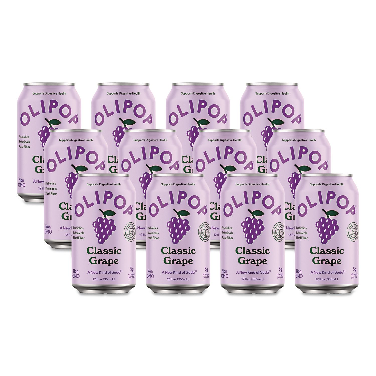 Prebiotic Soda, Classic Grape, 12 oz Can, 12/Carton