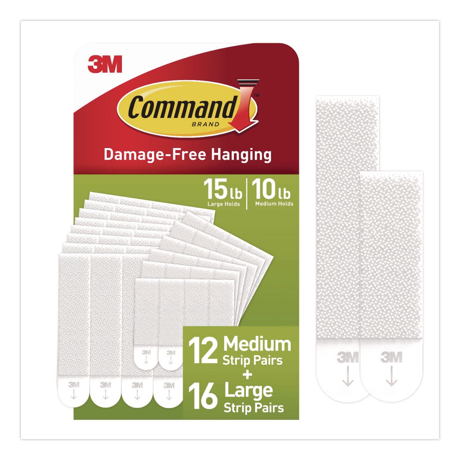 Damage-Free Hanging Picture Hanging Strip Pairs, (16) Large (0.75" x 3.65"), (12) Medium (0.63" x 2.75"), White, 28/Pack