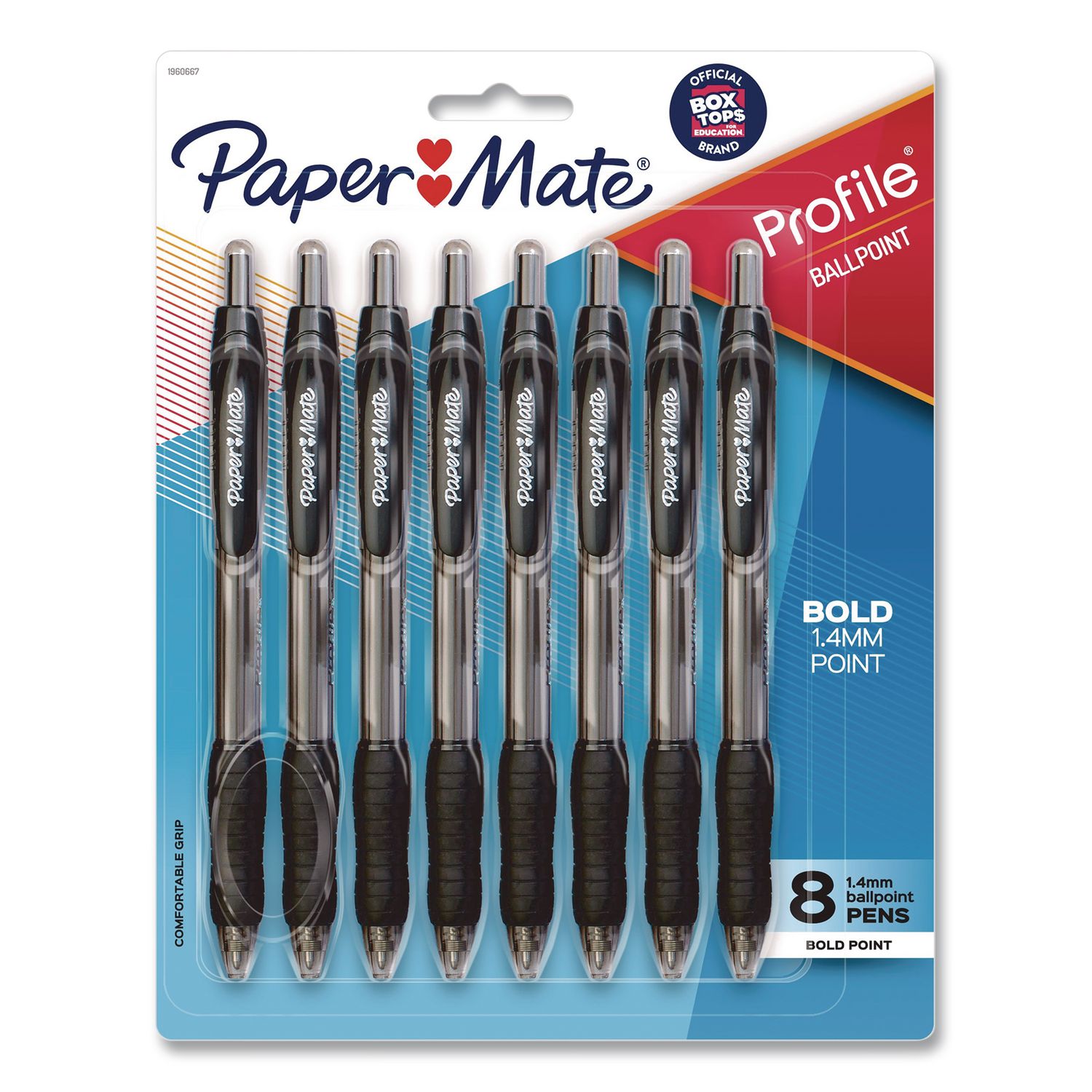 Profile Ballpoint Pen, Retractable, Bold 1.4 mm, Black Ink, Smoke/Black Barrel, 8/Pack