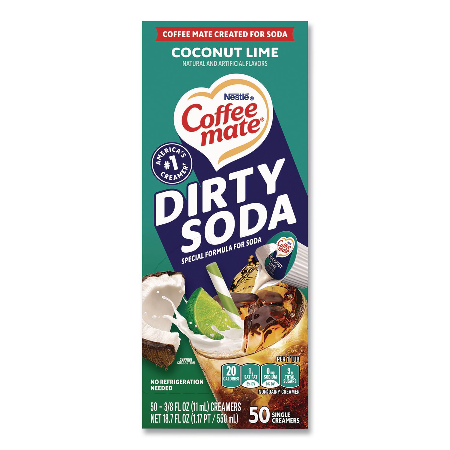 Dirty Soda Coconut Lime Dairy-Free Liquid Creamer, 0.38 oz Mini Cup, 50/Box