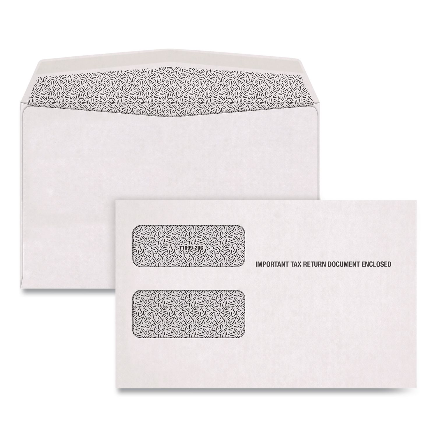 Double Window Tax Form Envelopes, Commercial Flap, Gummed Closure, 5.63 x 9, White, 100/Pack
