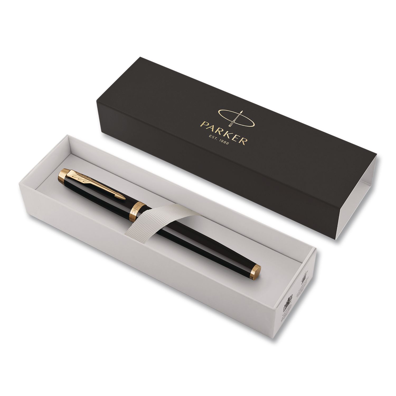 IM Fountain Pen with Gift Box, Medium Fountain Nib, Blue Ink, Black Lacquer/Gold Barrel
