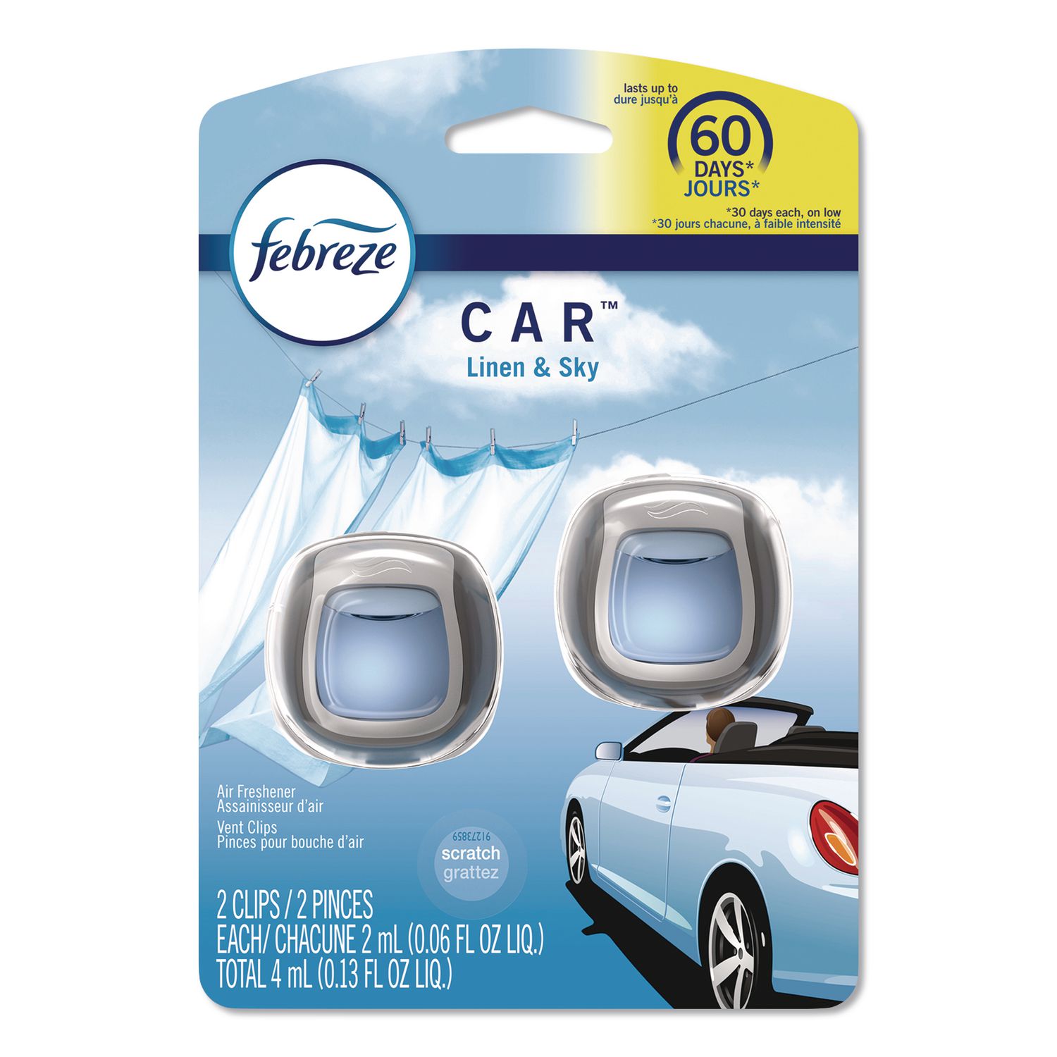 CAR Air Freshener, Linen and Sky, 2 mL, 2/Pack