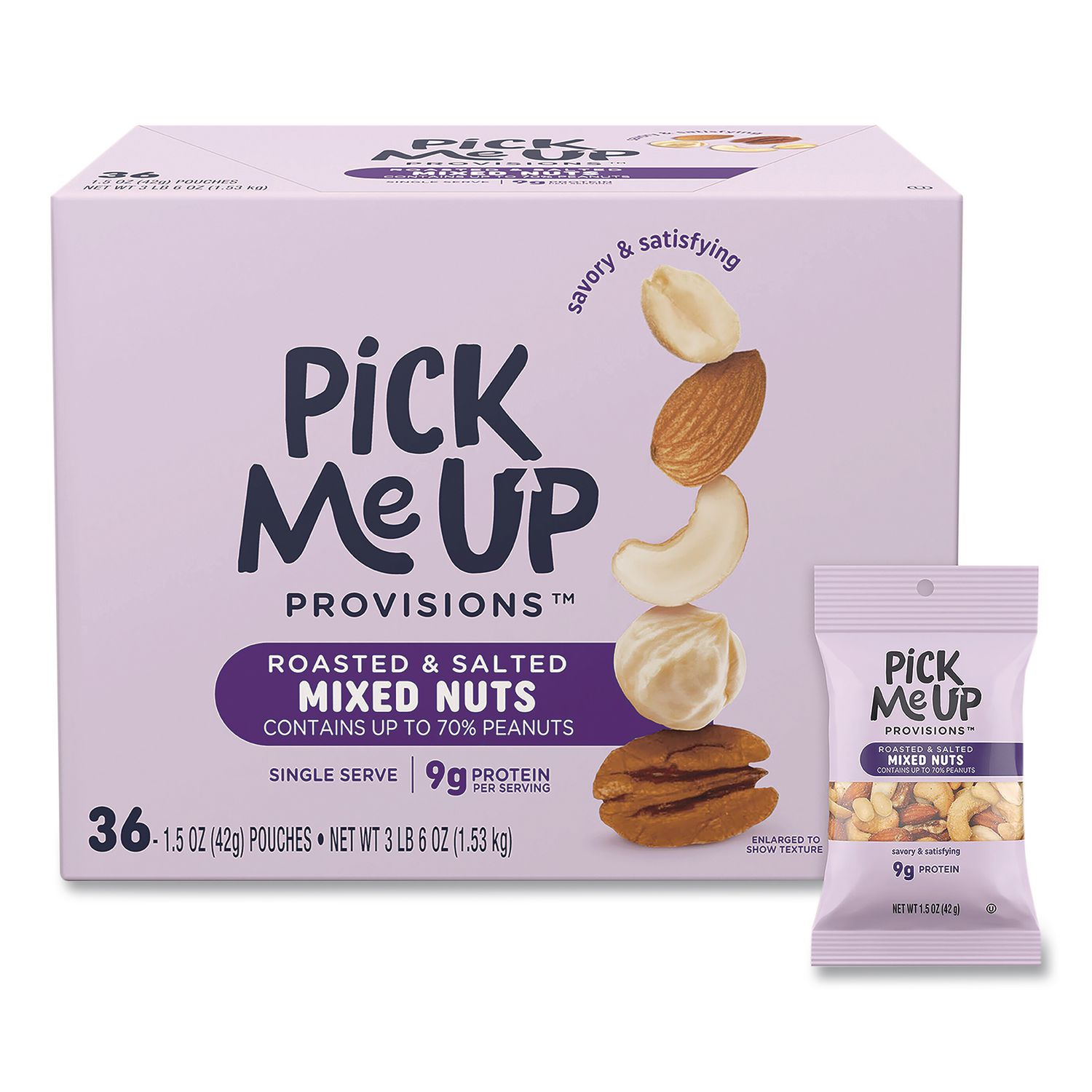Roasted and Salted Mixed Nuts, 1.5 oz Pouch, 36/Box