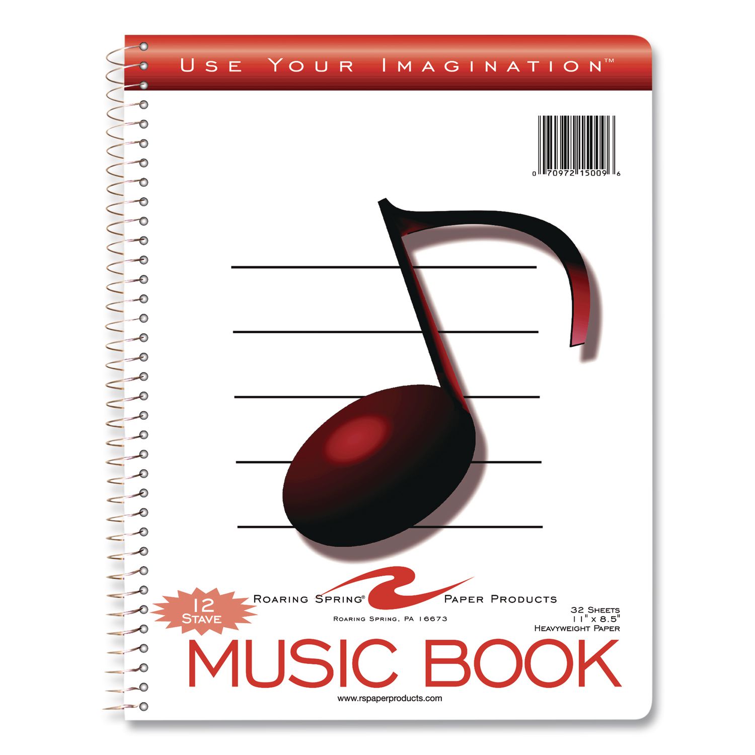 Music Notebook, Music Transcription Format: 12 Staves, White Cover, (32) 11 x 8.5 Sheets
