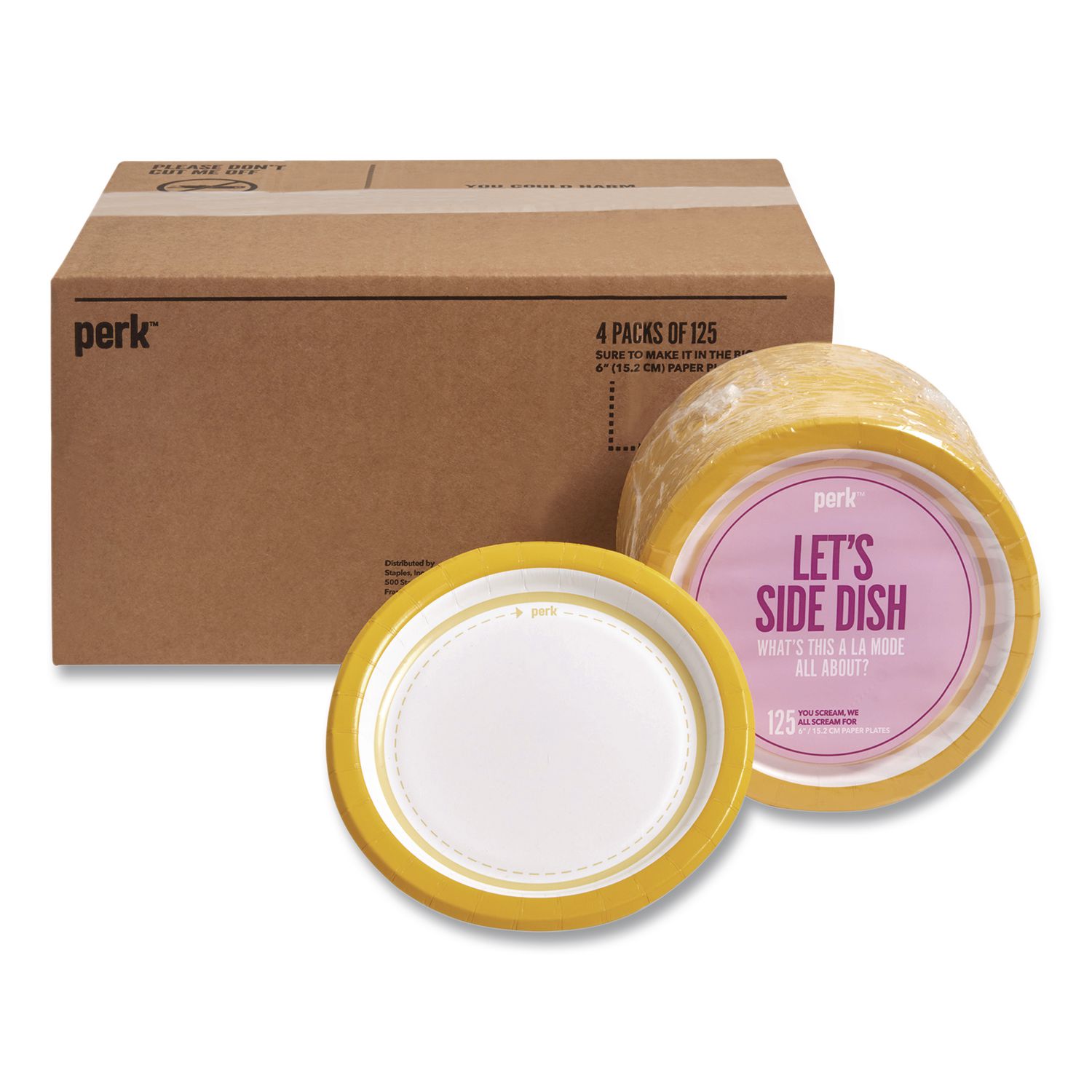 Medium-Weight Paper Plates, 6" dia, White/Yellow, 500/Carton