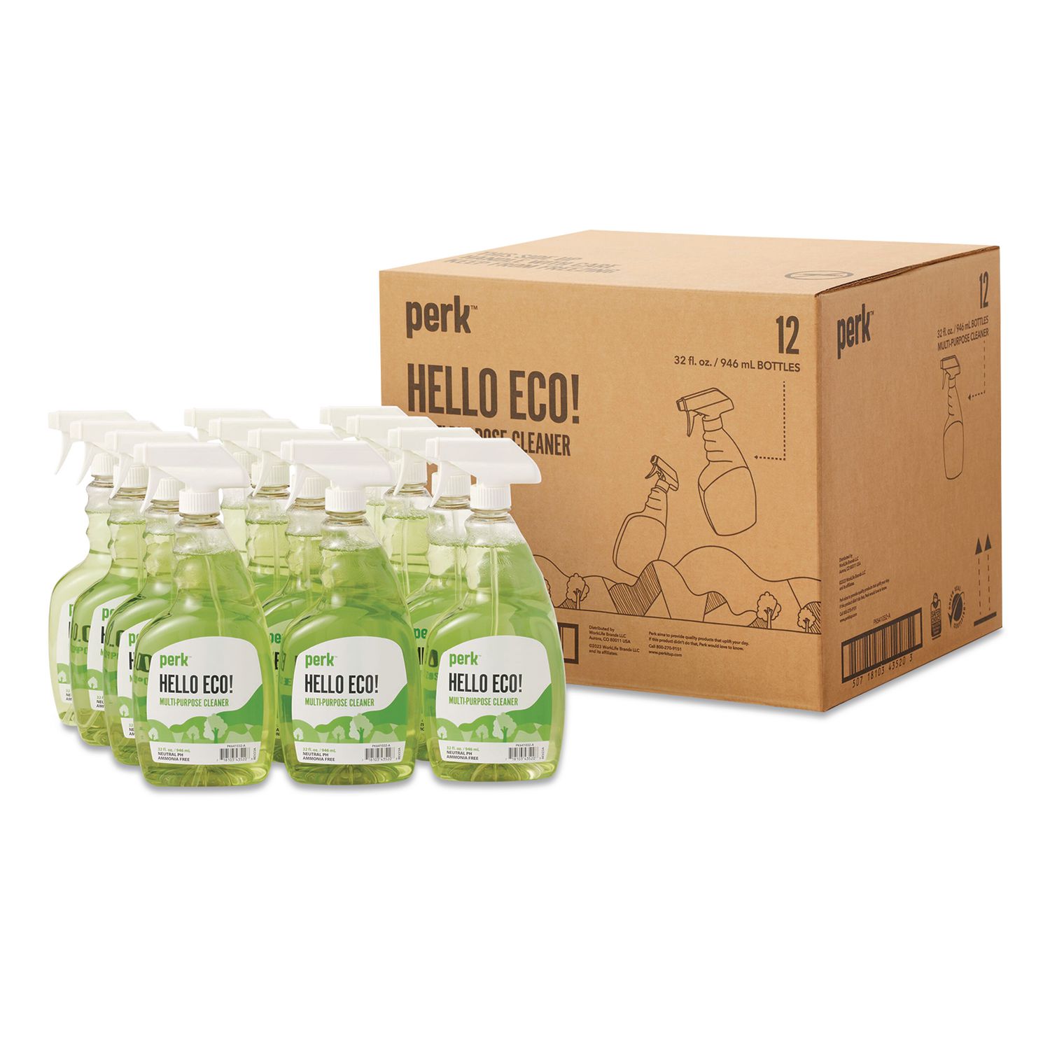 Hello Eco Multi-Purpose Cleaner, 32 oz Spray Bottle, 12/Carton