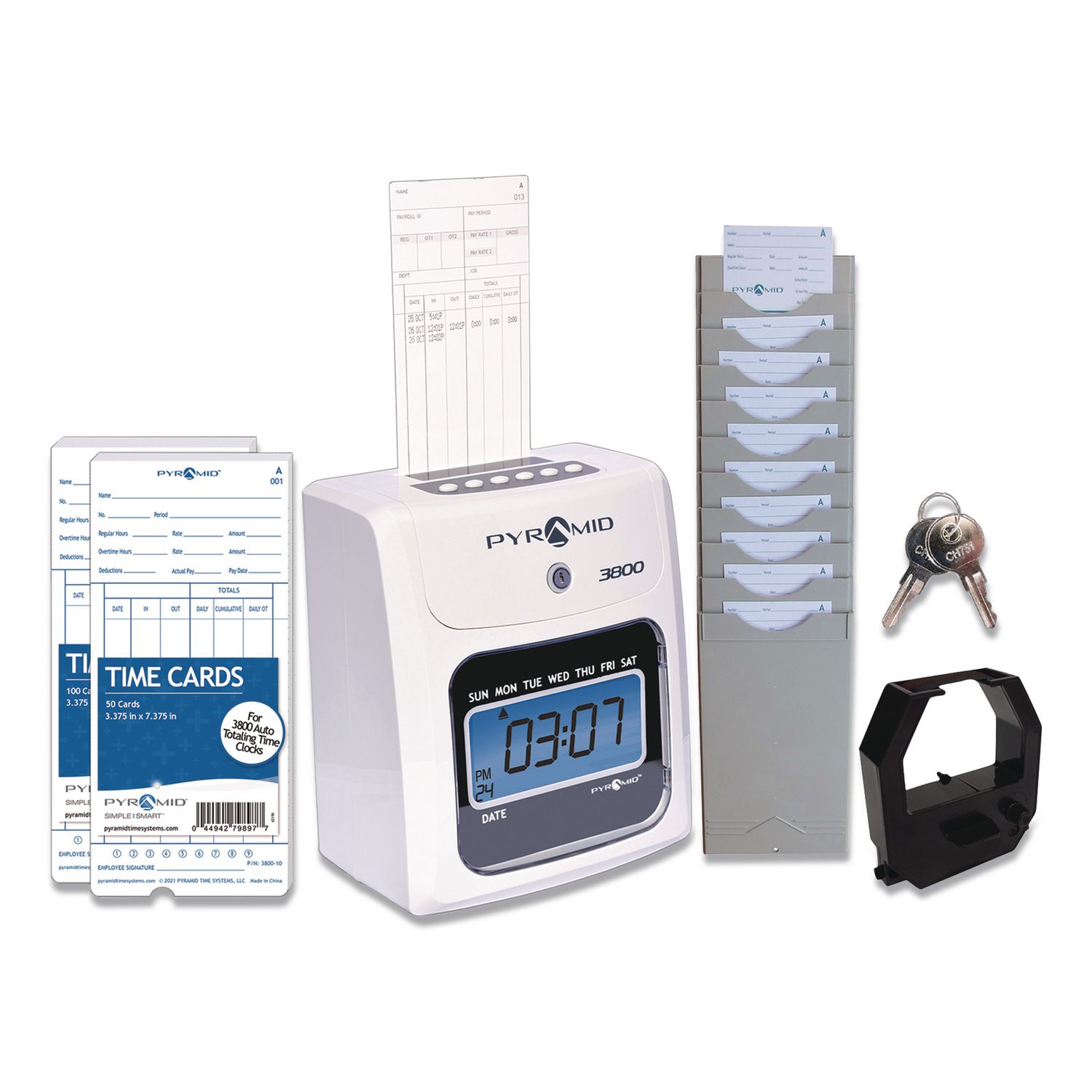 3800 Time Clock Bundle, LCD Display, Ivory/Charcoal