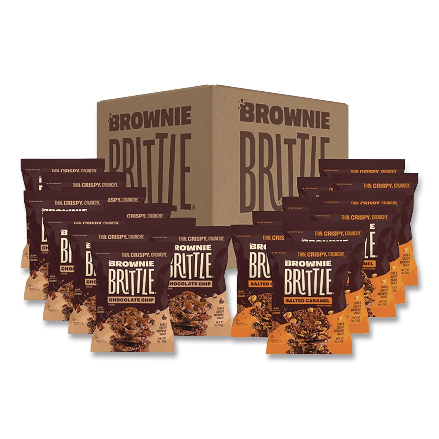 Crunchy Brownie Snack Variety Pack, Chocolate Chip and Salted Caramel, 2 oz Bag, 20/Carton