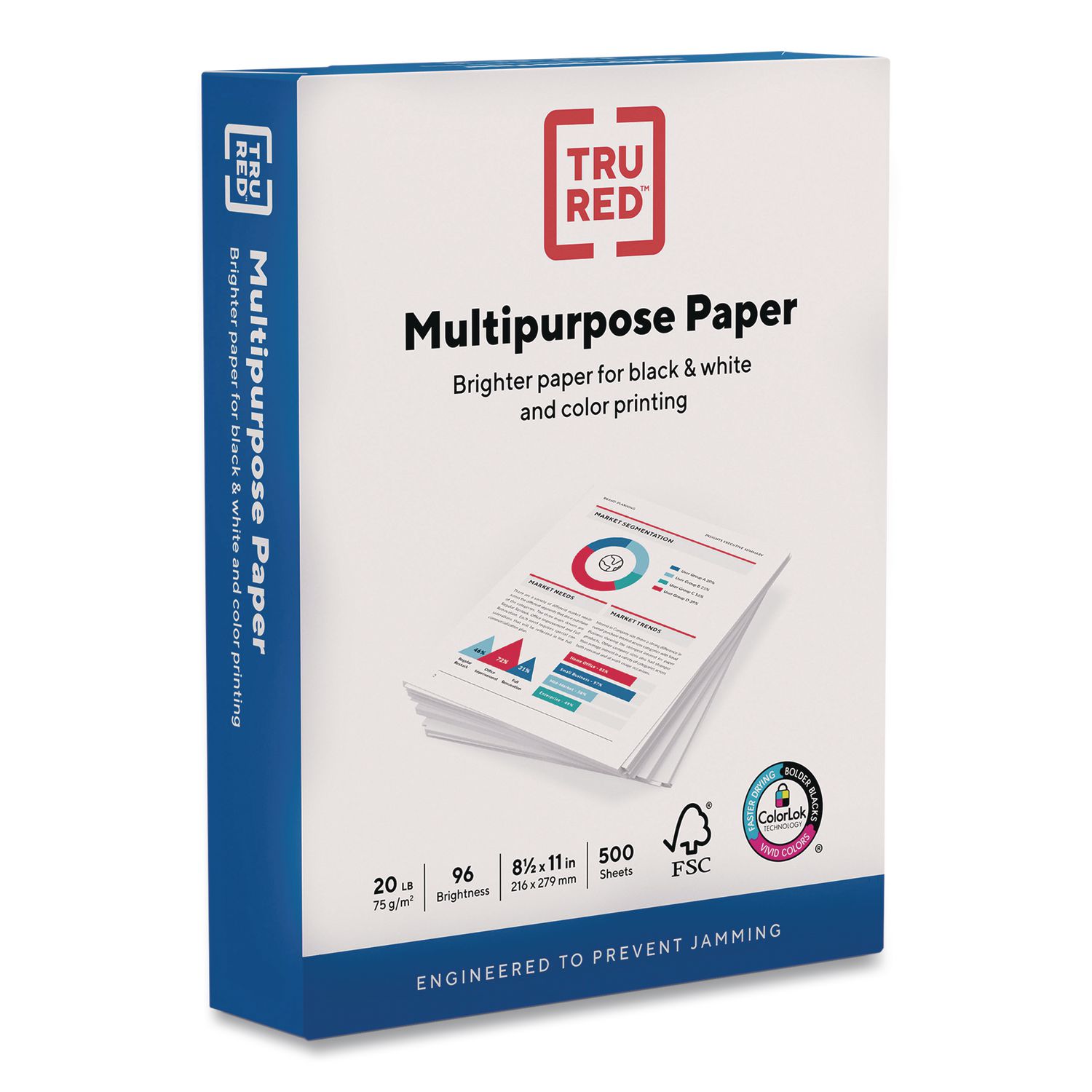 Multipurpose Paper with ColorLok Technology, 96 Bright, 20 lb Bond Weight, 8.5 x 11, White, 500/Ream