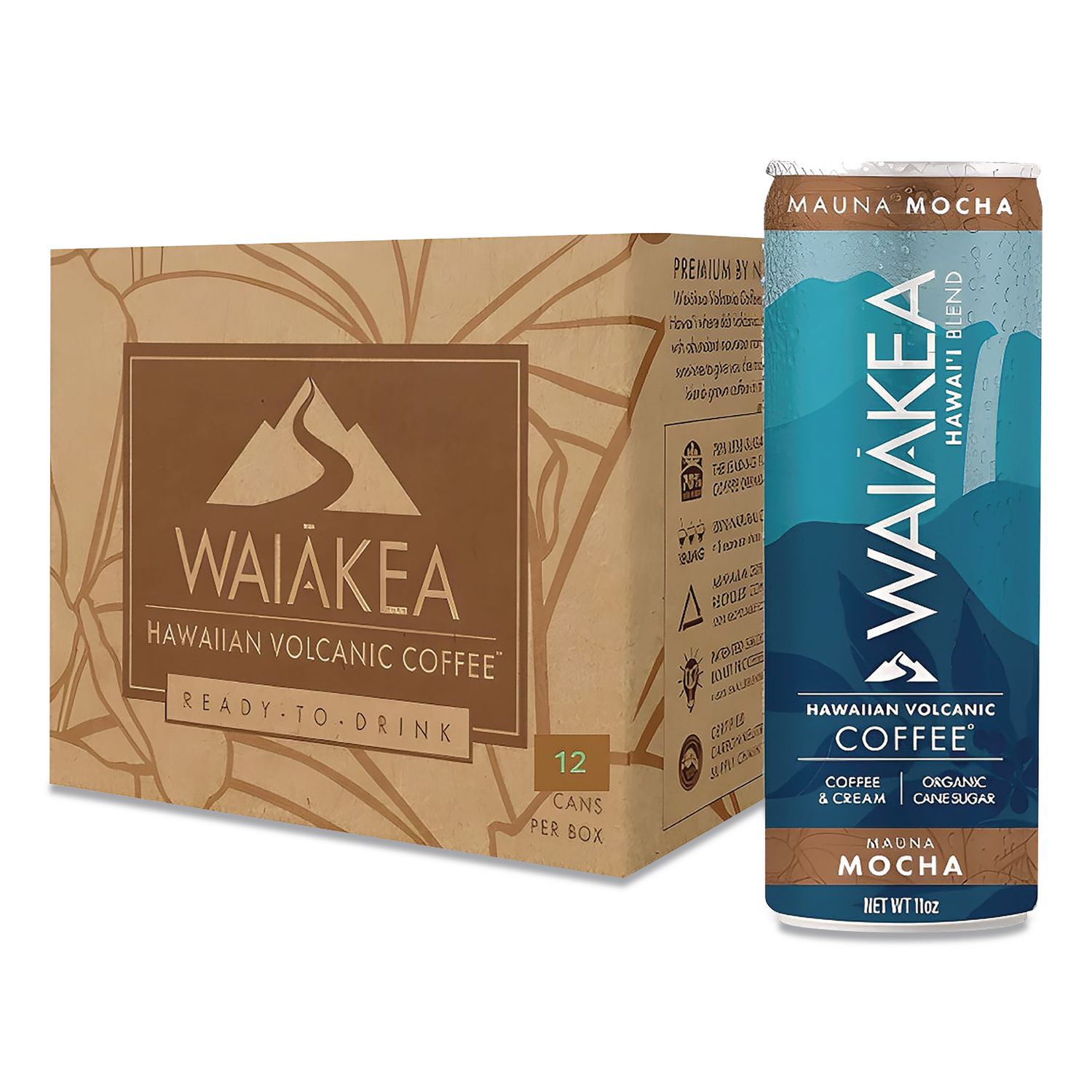 Hawaiian Volcanic Cold Brew Coffee, Mauna Mocha, 11 oz Can, 12/Carton
