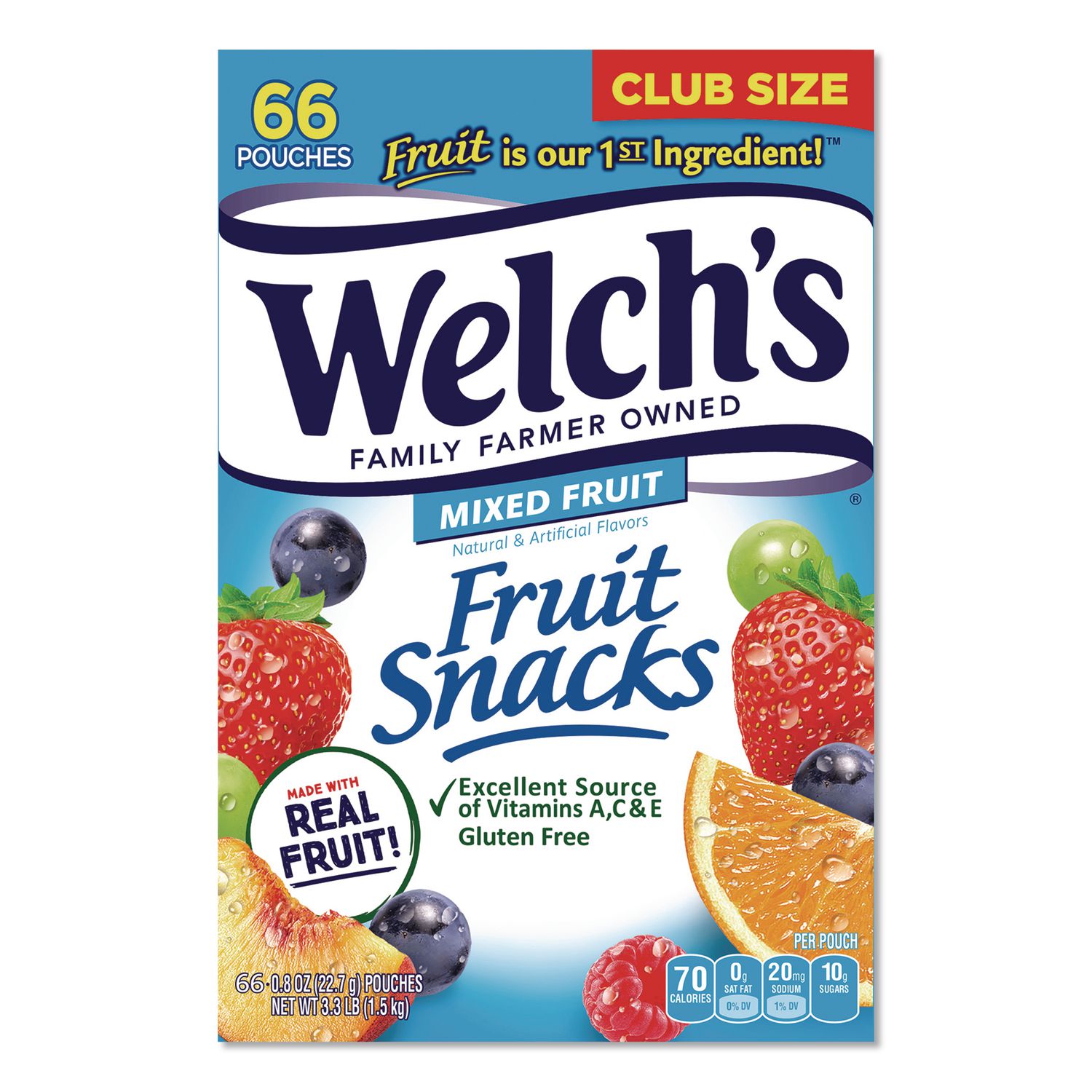 Mixed Fruit Snacks Club Size, 0.8 oz Packet, 66/Box
