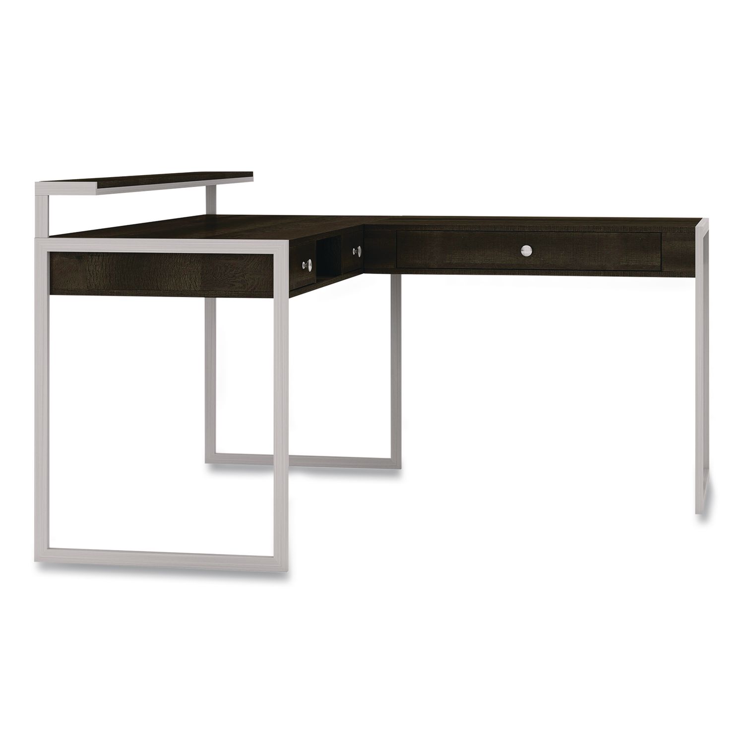 Asherton L-Shaped Corner Desk, 60" x 60" x 35.88" (Left) and 30" (Right), Fawn Aged Oak/Titanium