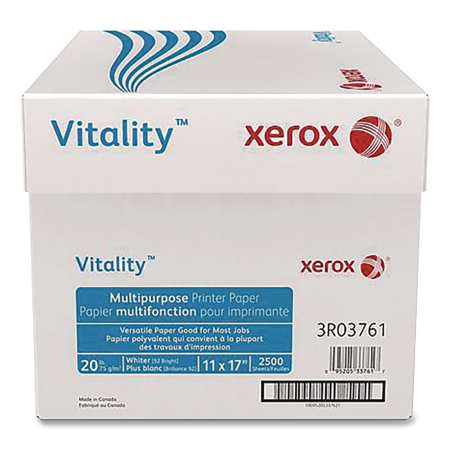Vitality Multipurpose Printer Paper, 92 Bright, 20 lb Bond Weight, 11 x 17, White, 500 Sheets/Reams, 5 Reams/Carton
