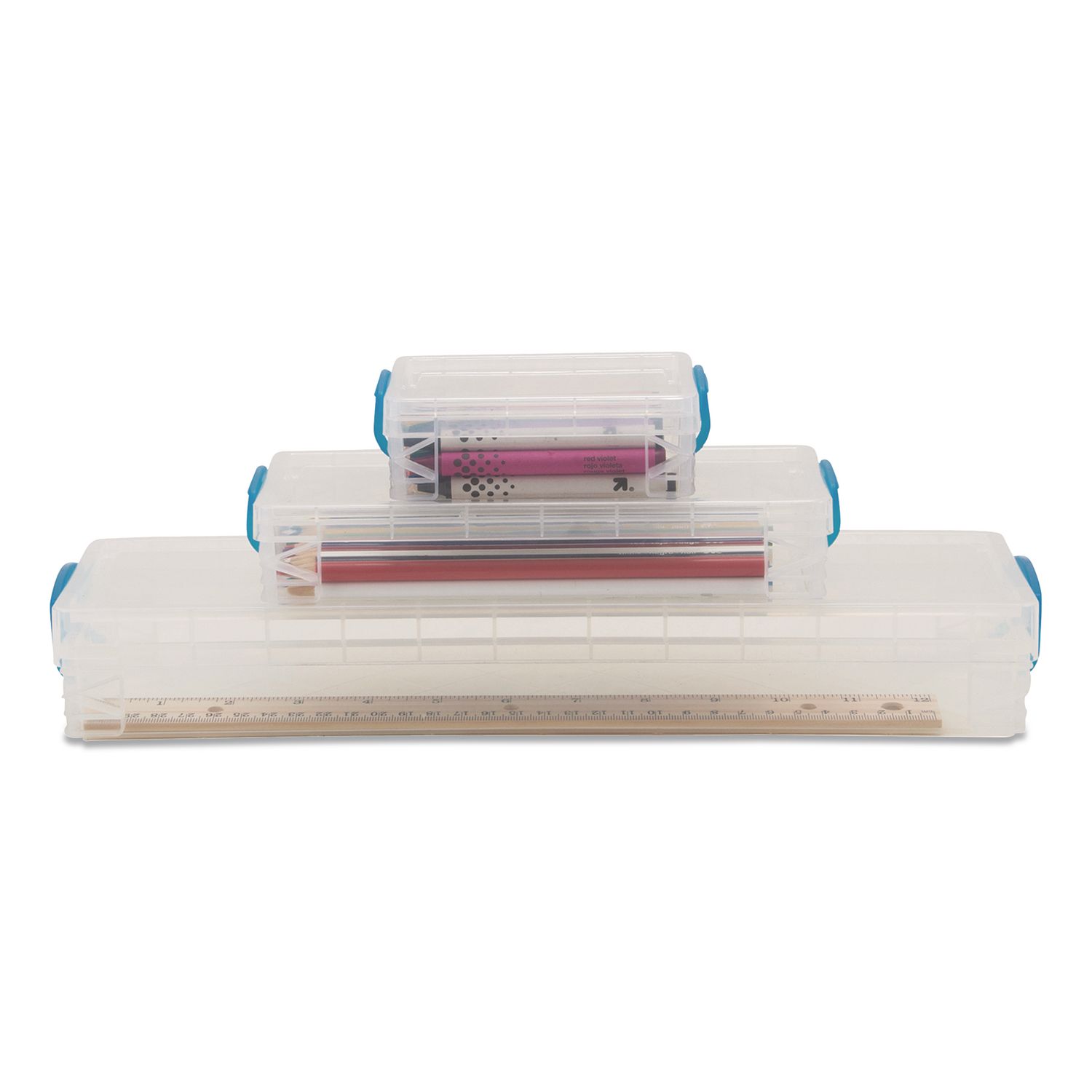 School Kit with Crayon Box, Pencil Box and Ruler Box, Clear/Blue, 3/Box
