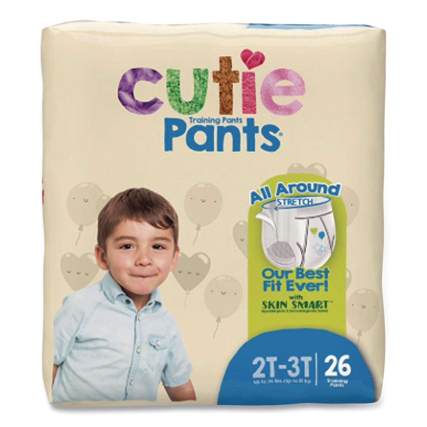 CutiePants Refastenable Training Pants for Boys, Size 2T-3T, Up to 34 lbs, 104/Carton