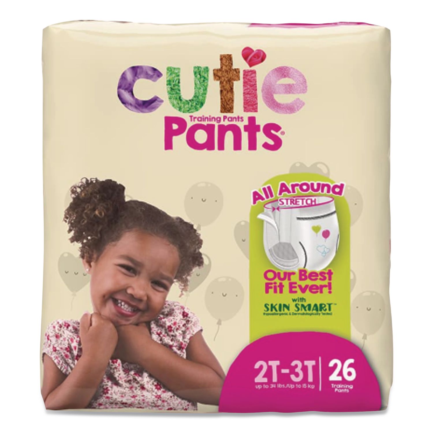 CutiePants Refastenable Training Pants for Girls, Size 2T-3T, Up to 34 lbs, 104/Carton