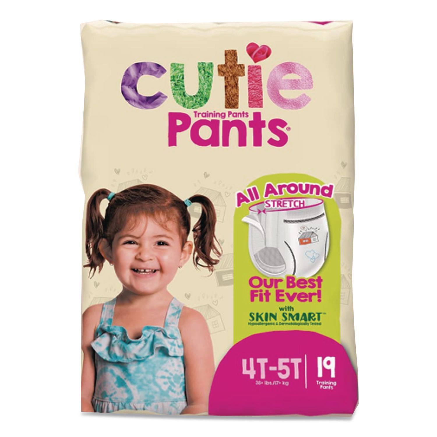 CutiePants Refastenable Training Pants for Girls, Size 4T-5T, 38 lbs to 50 lbs, 76/Carton