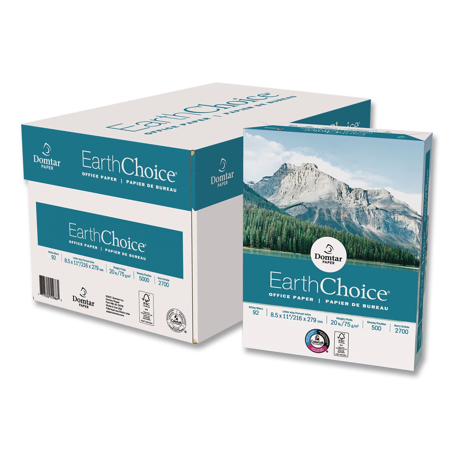 EarthChoice Office Paper, 92 Bright, 20 lb Bond Weight, 8.5 x 11, White, 500/Ream