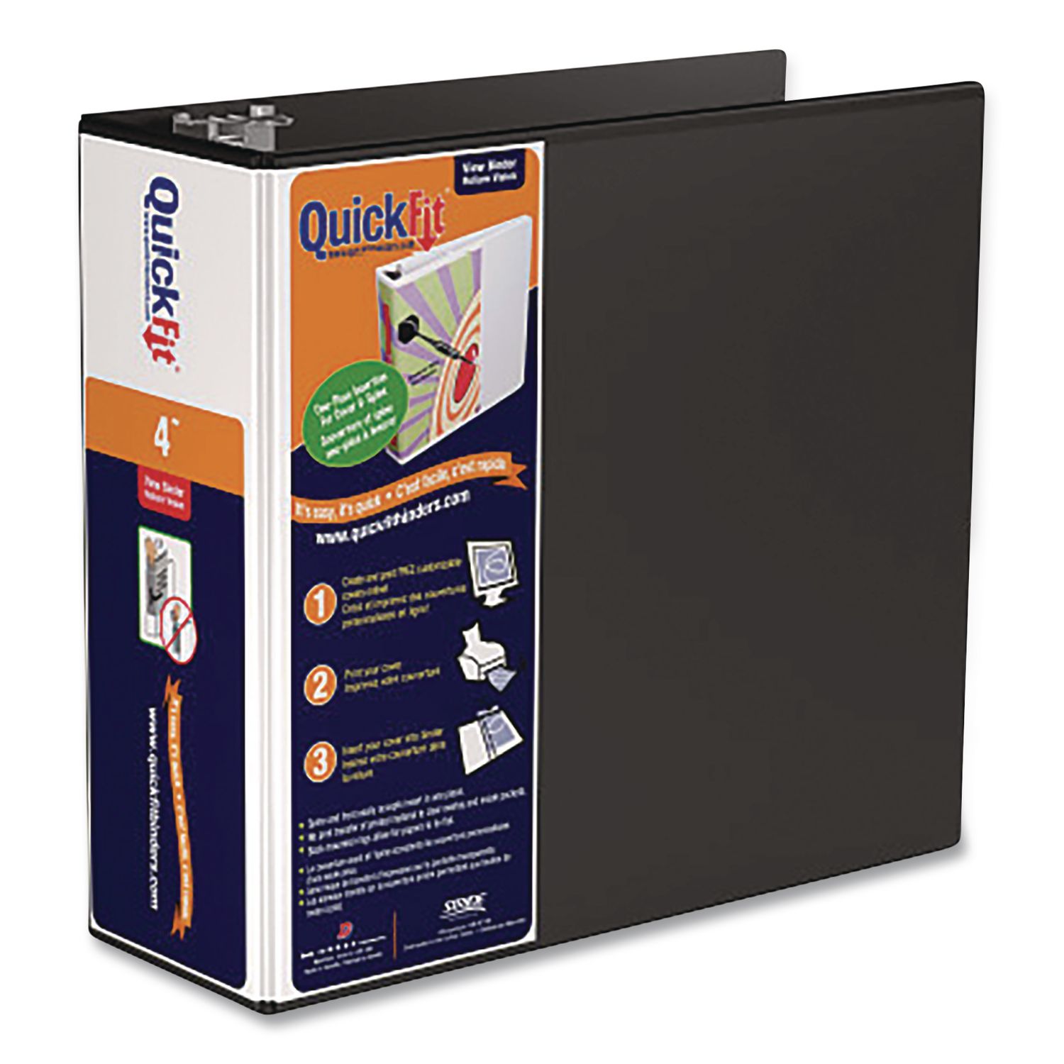 QuickFit D-Ring View Binder, 3 Rings, 4" Capacity, 11.5 x 8, Black