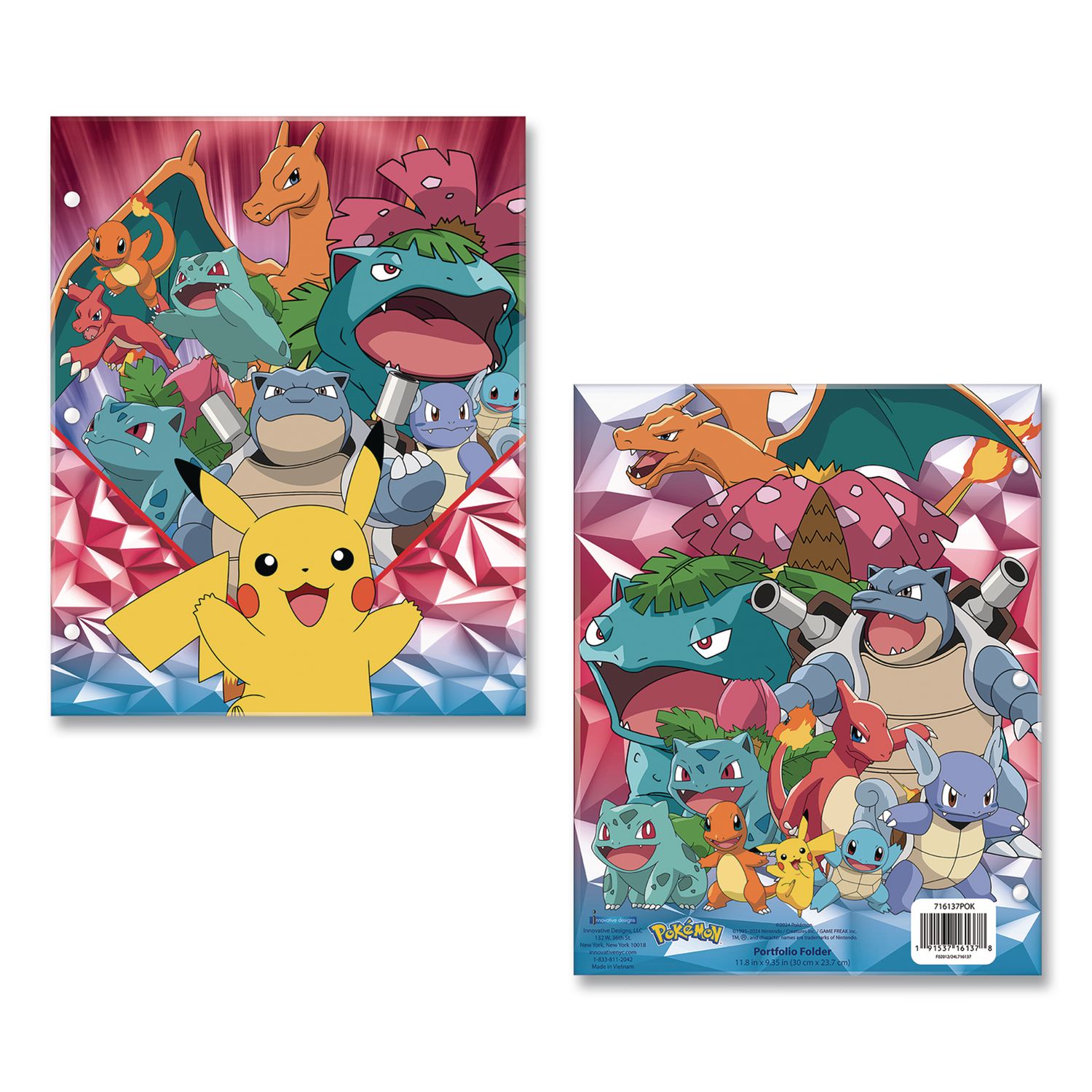 Licensed Two-Pocket Folder, Pokeman, Side: 3-Hole Punched, Accommodates (50) 11 x 8.5 Sheets, Multicolor