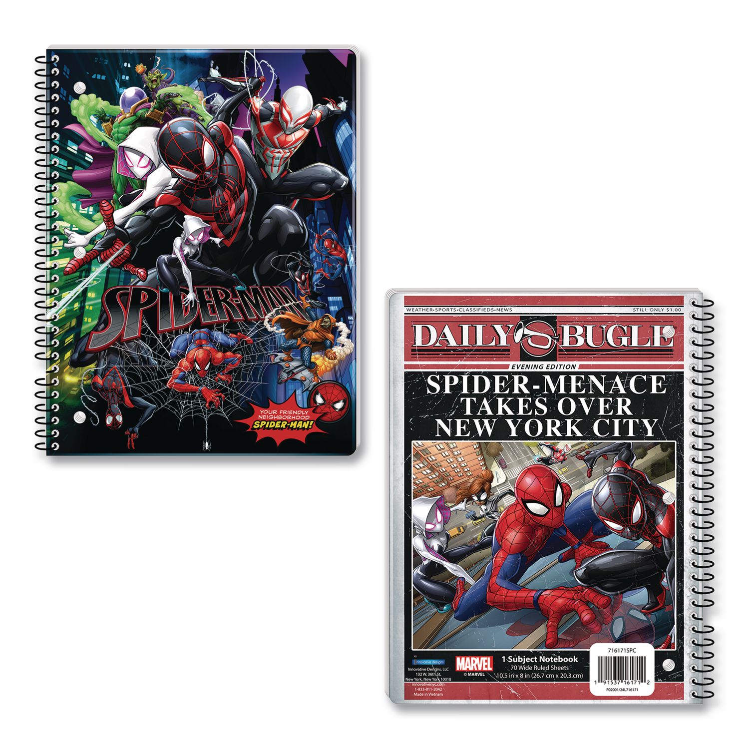 Licensed Spiral Notebook, Marvel Spider-Man, 1-Subject, Wide/Legal Rule, Multicolor Cover, (70) 10.5 x 8 Sheets