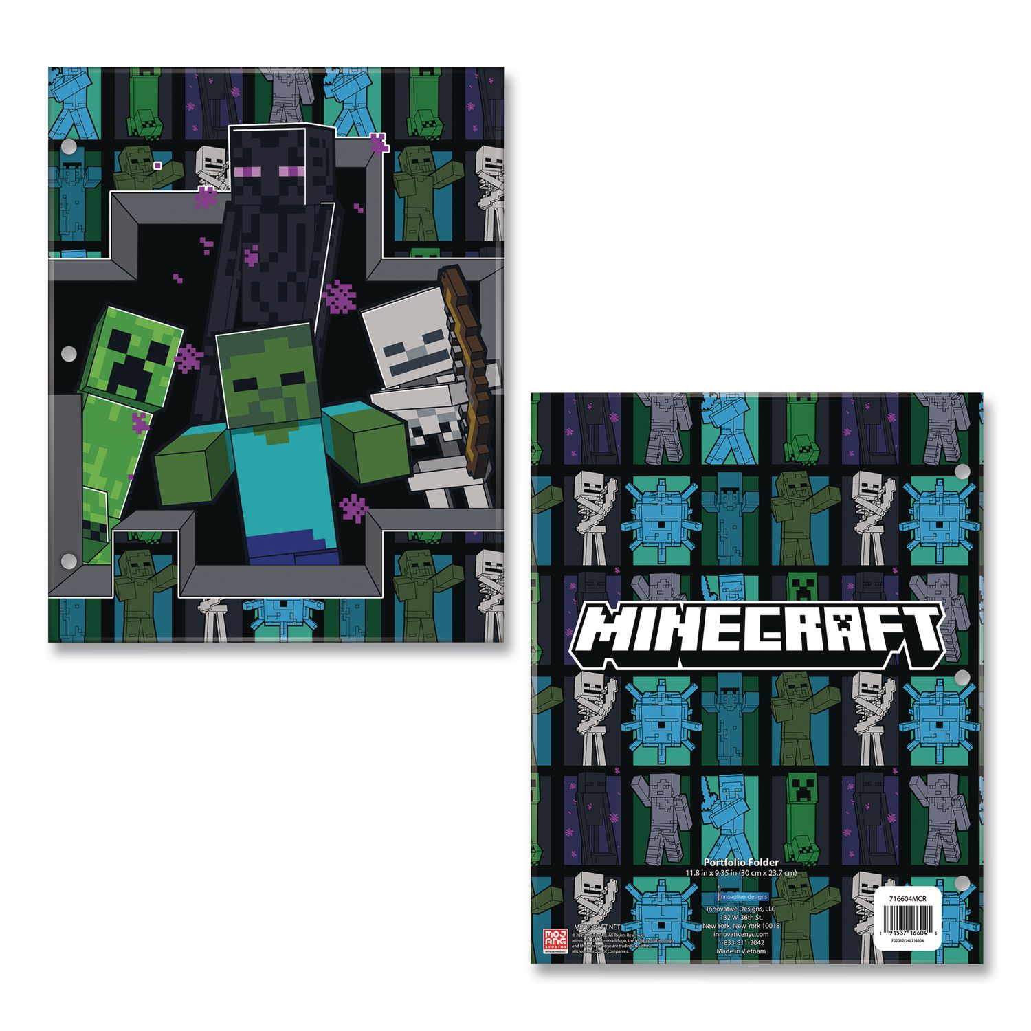 Licensed Two-Pocket Folder, Minecraft, Side: 3-Hole Punched, Accommodates (50) 11 x 8.5 Sheets, Multicolor