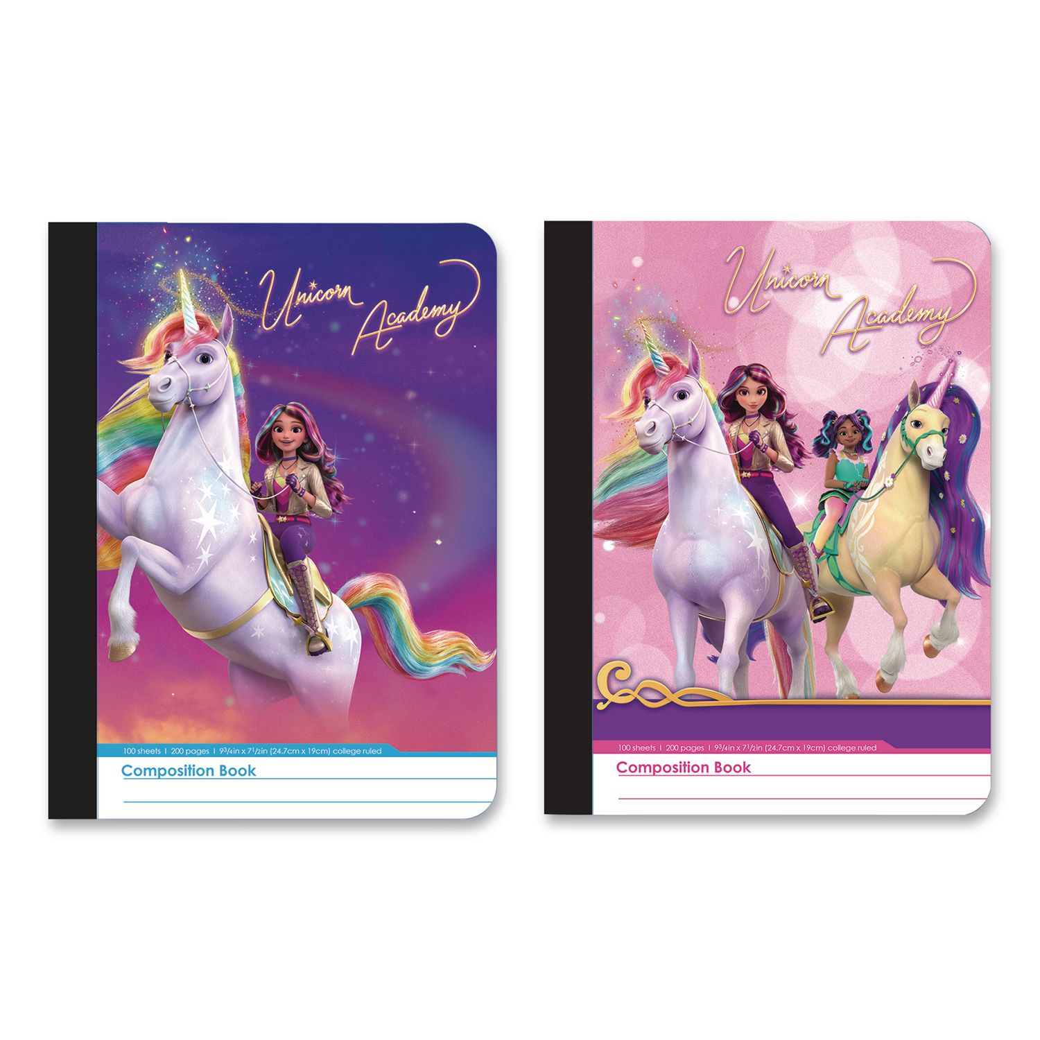Composition Book, Randomly Assorted Unicorn Academy Cover Designs, Medium/College Rule, (100) 9.75 x 7.5 Sheets