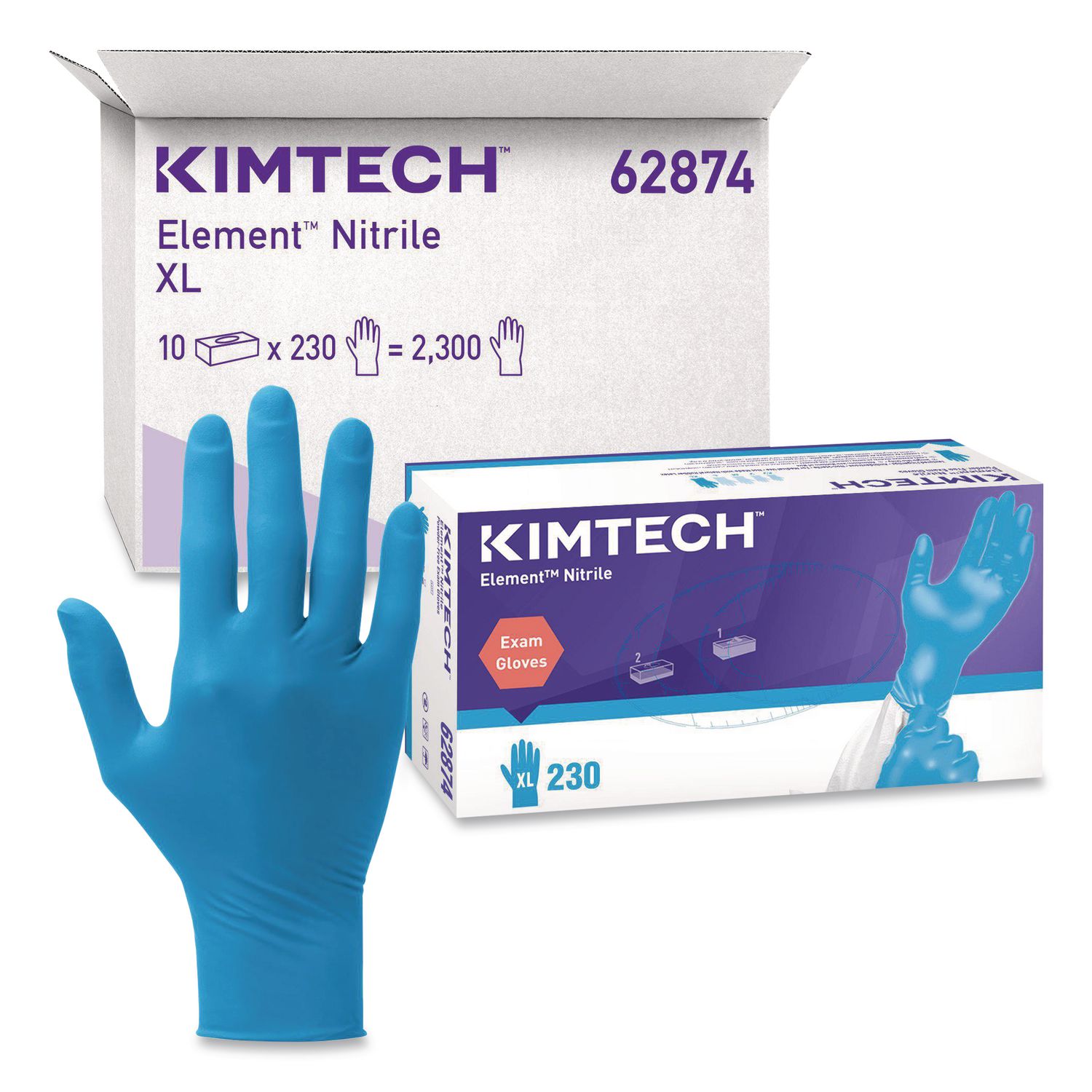 Element Nitrile Exam Gloves, Powder-Free, AQL 1.5, X-Large, 3.2 mil Thick, 9.3" Long, Blue, 230/Box, 10 Boxes/Carton