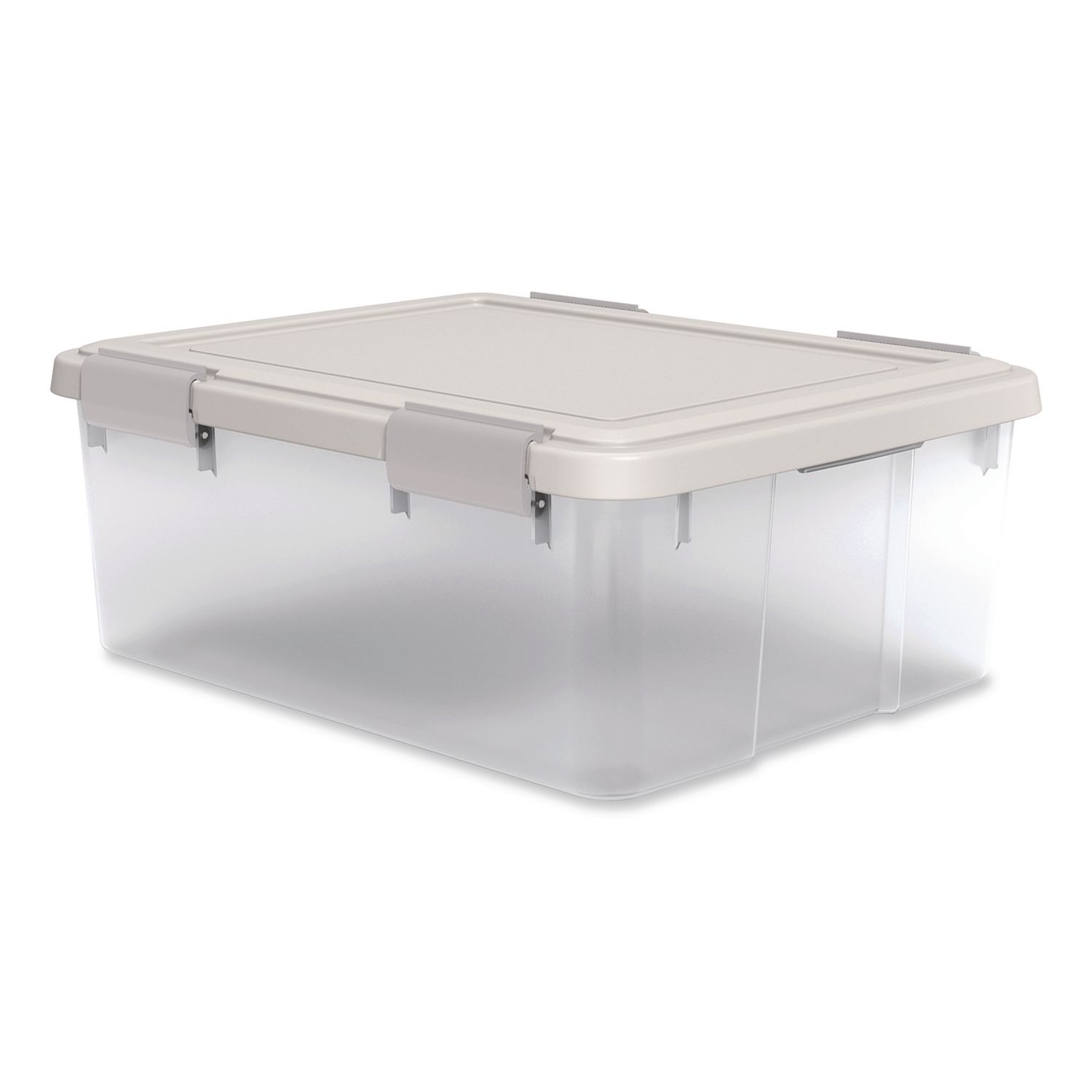WeatherPro Latching Lid Storage Bin, 30.6 qt, 15.75 x 19.68 x 7.75, Clear
