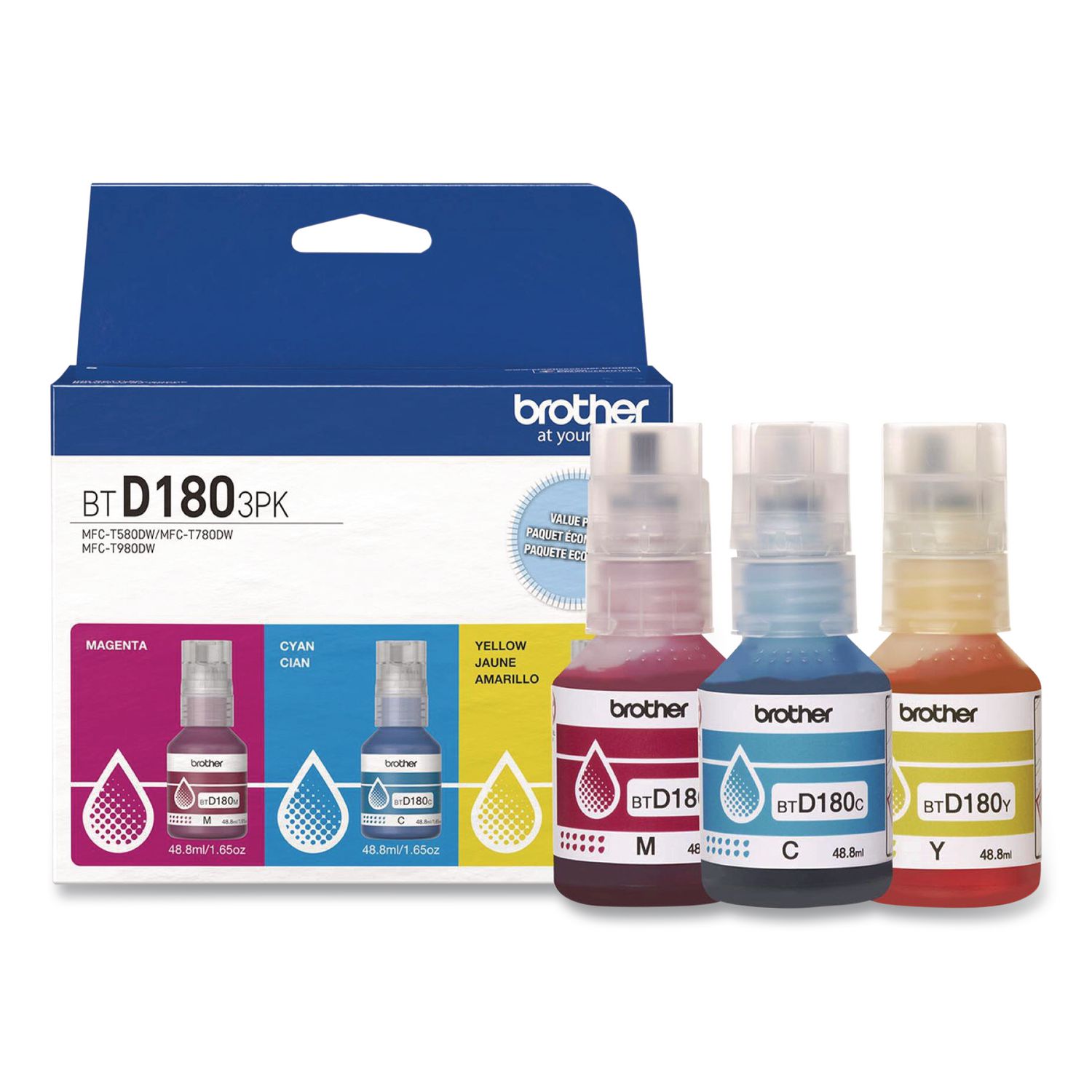 BTD180 INKvestment High-Yield Ink, 5,000 Page-Yield, Cyan/Magenta/Yellow, 3/Pack