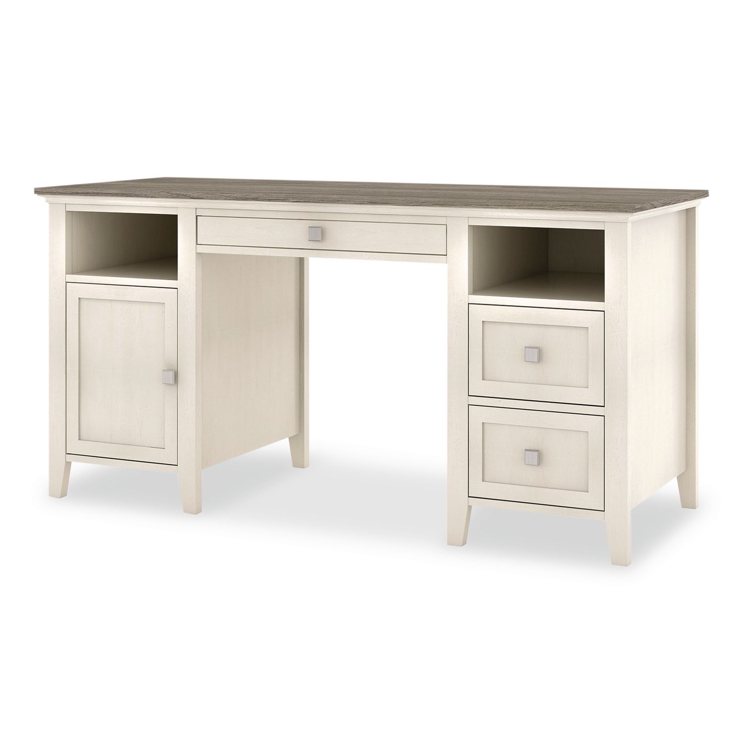 Abington Two-Pedestal Wood Computer Desk, 60" x 23.63" x 30.25", Dusty Aged Oak/Antique White