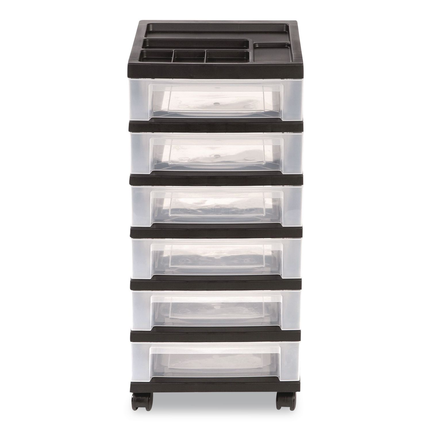Six-Drawer Durable Storage Cart, Plastic, 15 lb Capacity, 12.13 x 14.38 x 26.38, Clear/Black