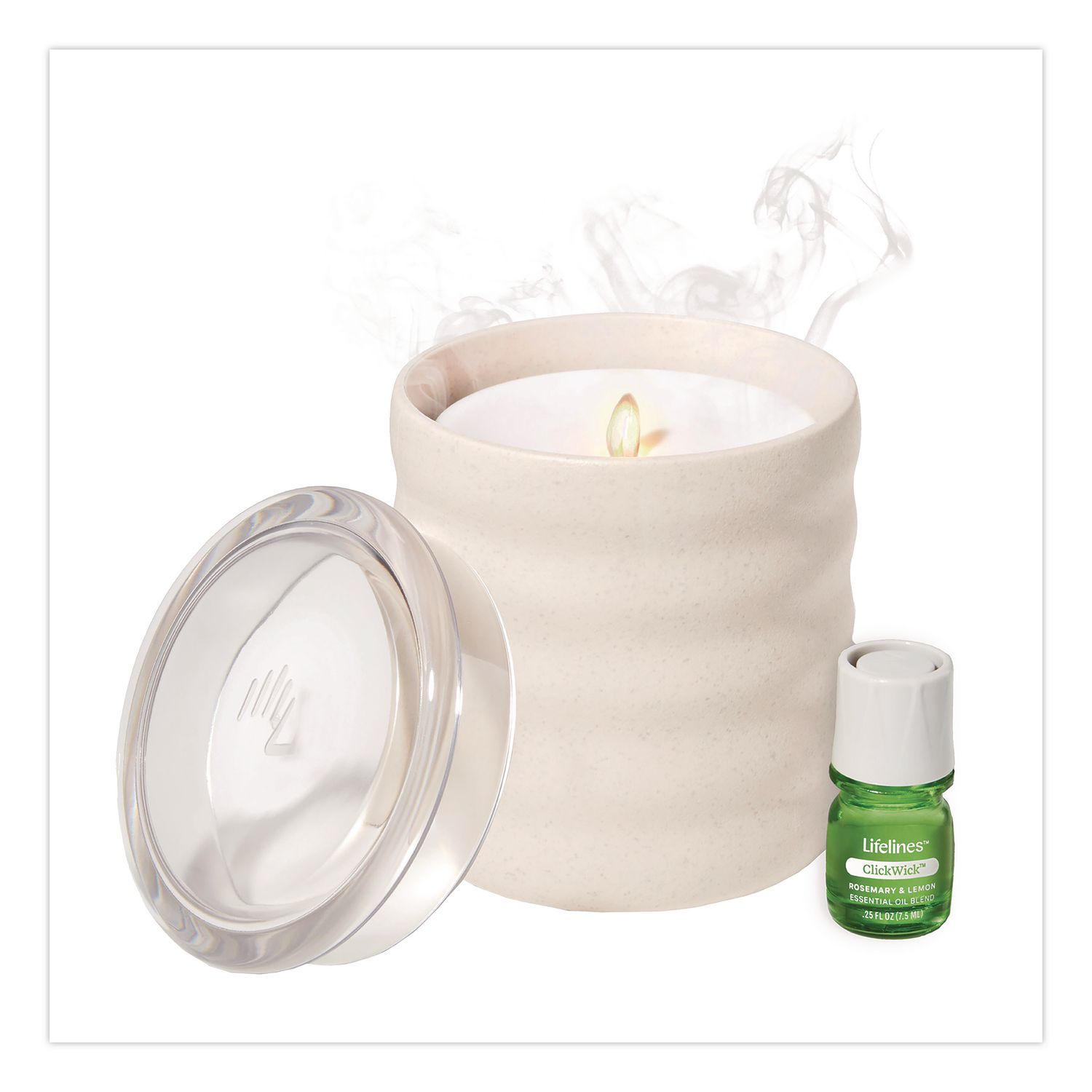 Aromatherapy Essential Oil Flameless Candle Diffuser, Rosemary and Lemon Essential Oil, 5.5 x 5.5 x 5.5, Ivory