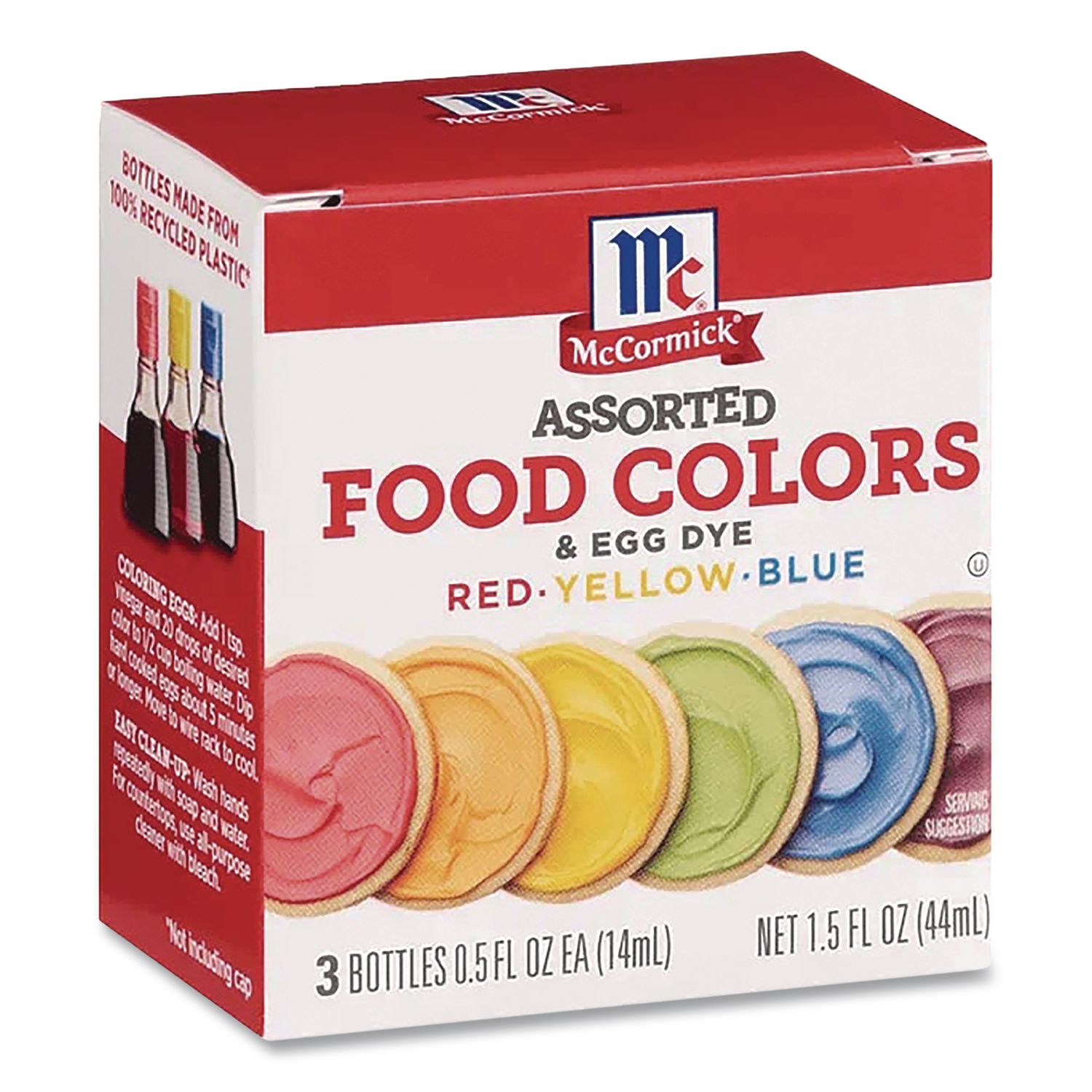 Food Coloring, Red/Yellow/Blue, 0.5 oz Bottle, 3/Box