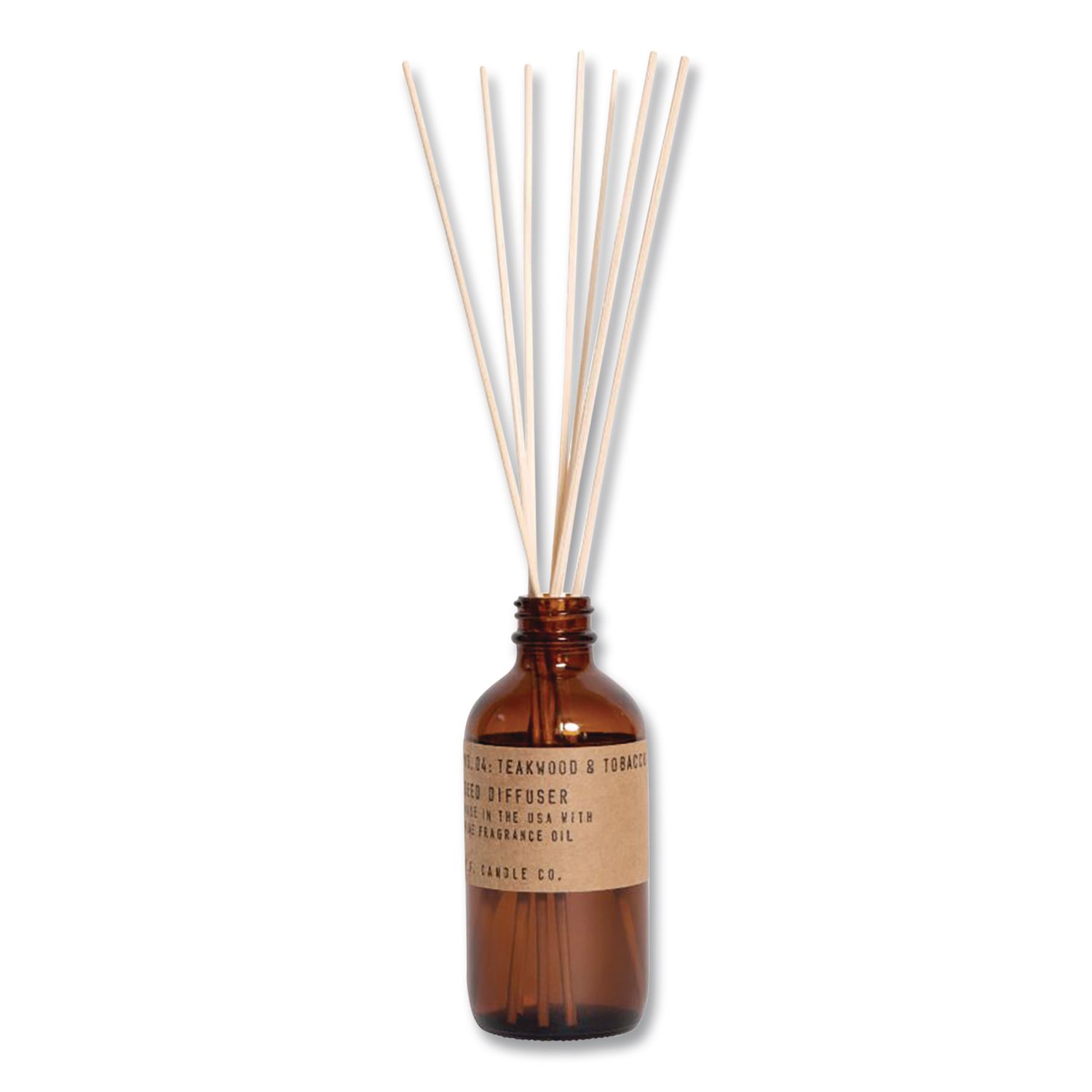 Reed Diffuser, Teakwood and Tobacco, 3.5 oz, 4.25" Bottle, 9" Reeds, Amber