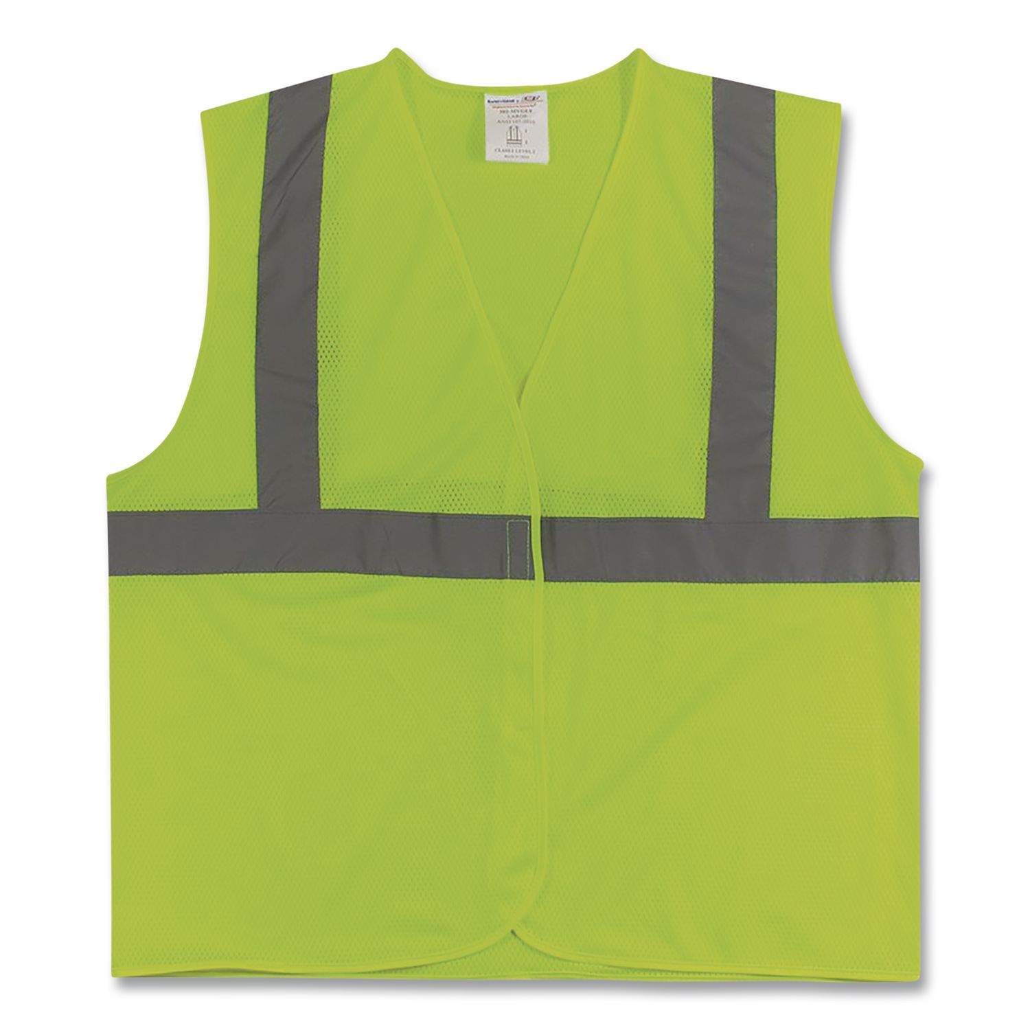 ANSI Class 2 Hook and Loop Safety Vest, Polyester Mesh, Large, Lime