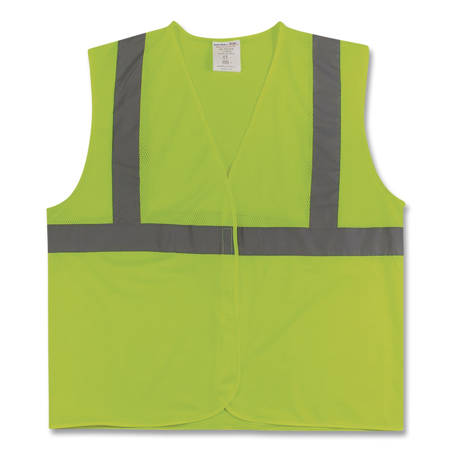 ANSI Class 2 Hook and Loop Safety Vest, Polyester Mesh, Medium, Lime