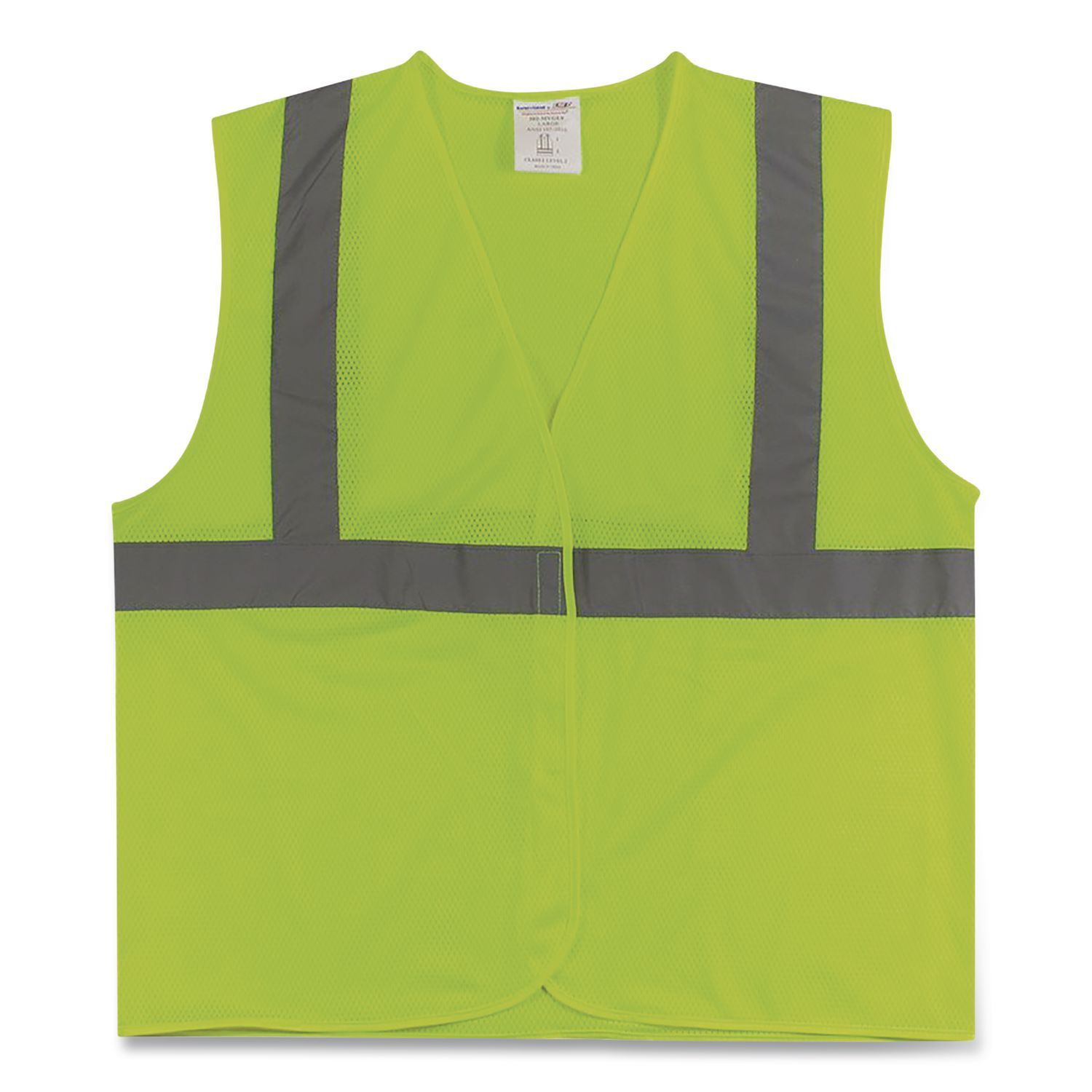 ANSI Class 2 Hook and Loop Safety Vest, Polyester Mesh, X-Large, Lime