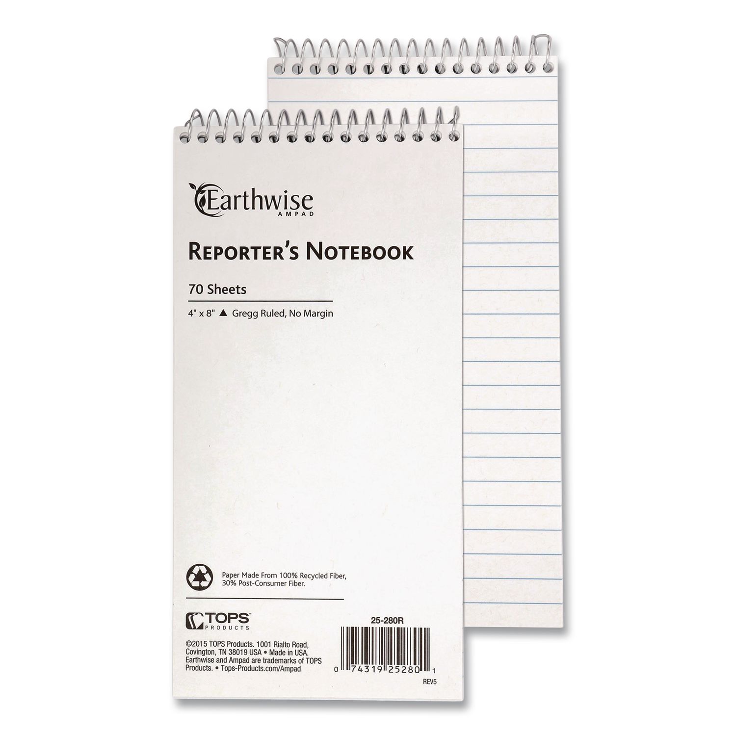 Earthwise by Ampad Recycled Reporter's Notepad, White Cover, Gregg Rule, (70) White 4 x 8 Sheets, Dozen