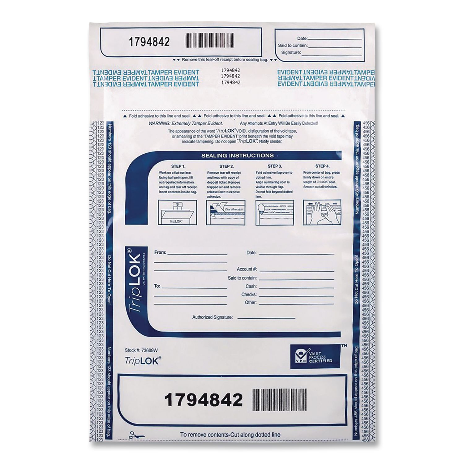 Deposit Bag, Plastic, 9" x 12", White, 100/Pack