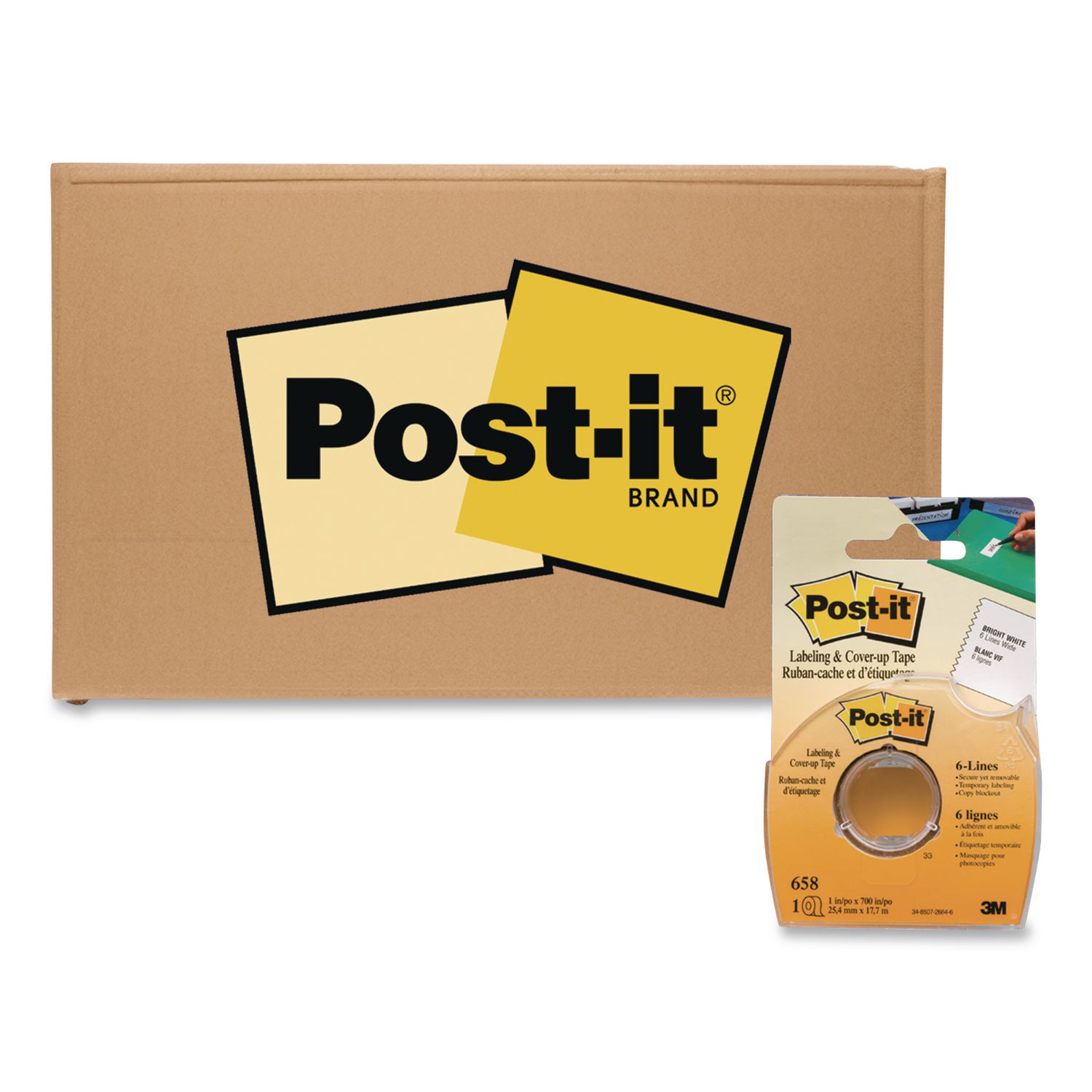 Labeling and Cover-Up Tape, Non-Refillable, 1" x 19.44 yd, White Tape, Clear Dispenser, 24/Carton