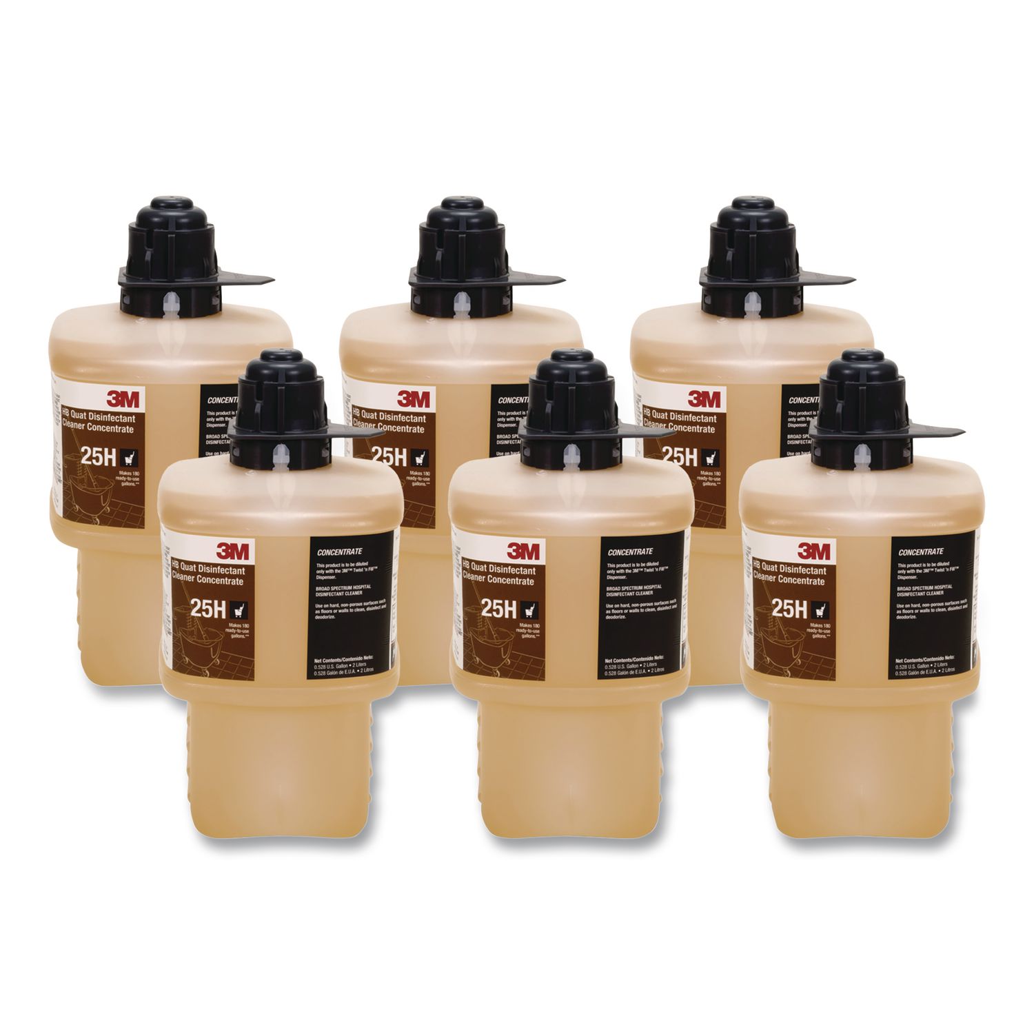 Twist 'N Fill HB Quat Disinfectant Cleaner Concentrate 25H, 2 L Twist 'N Fill Bottle, 6/Carton