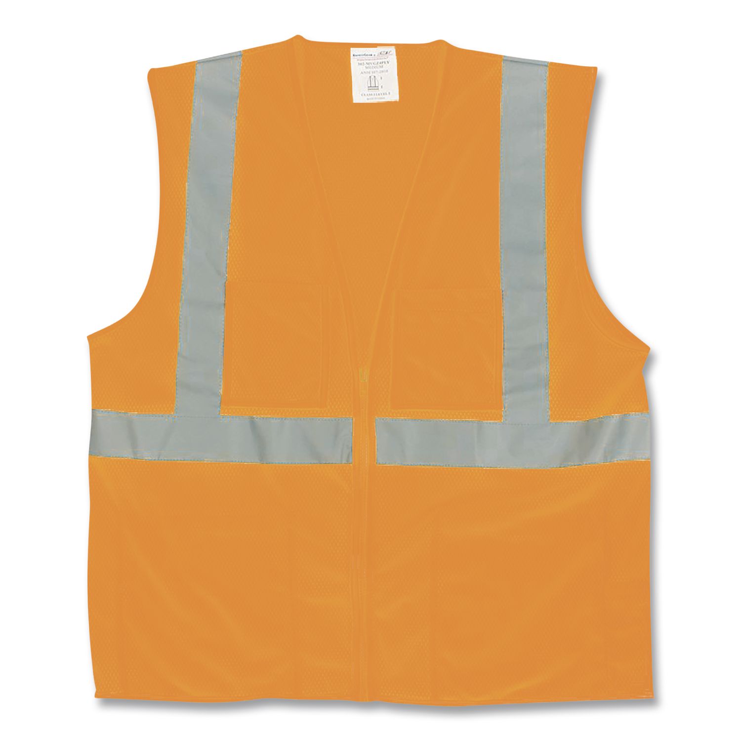 ANSI Class 2 Hook and Loop Safety Vest, Polyester Mesh, Medium, Hi-Viz Orange