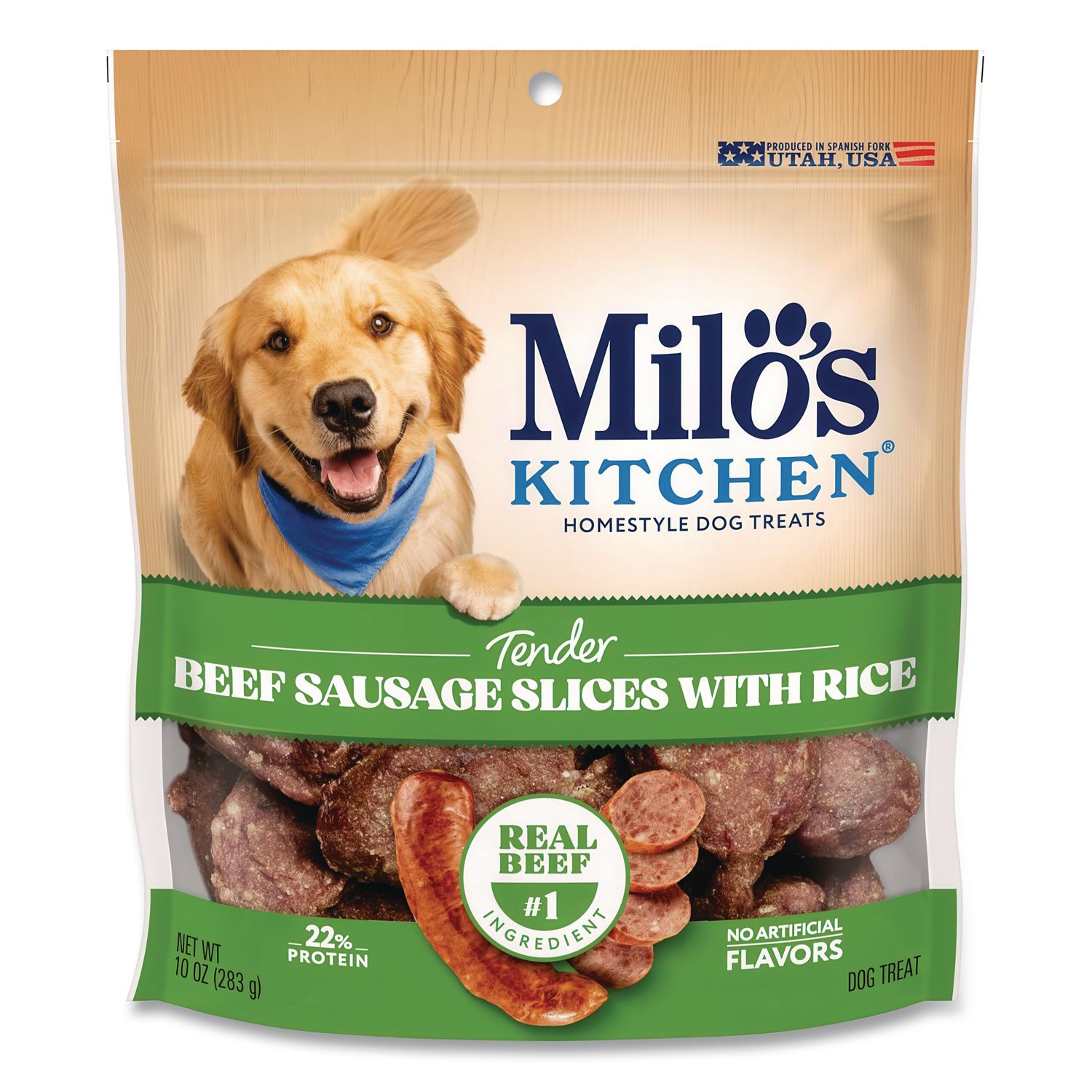 Homestyle Dog Treats, Beef Sausage Slices with Rice, 10 oz Pouch, 5 Pouches/Carton