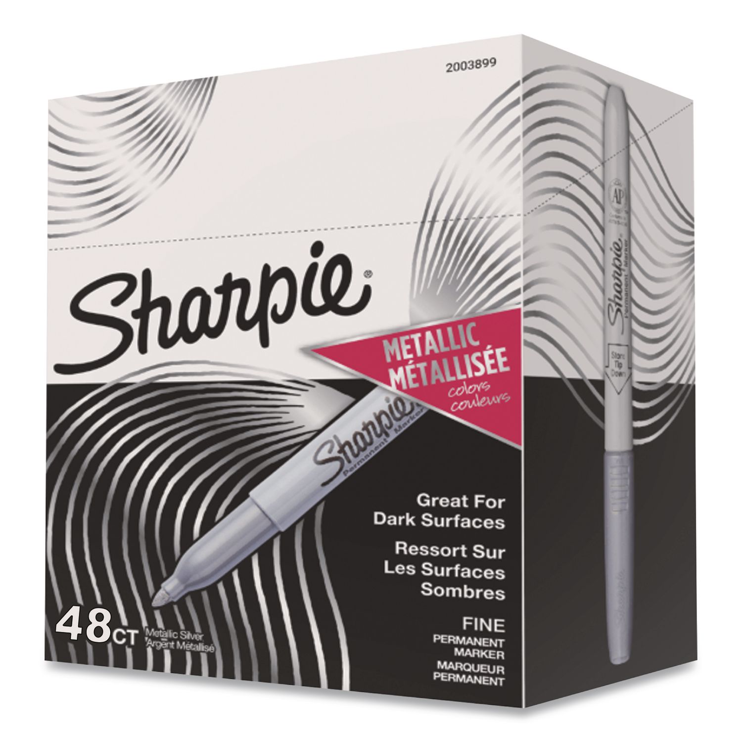 Metallic Fine Point Permanent Markers, Fine Bullet Tip, Metallic Silver, 48/Carton