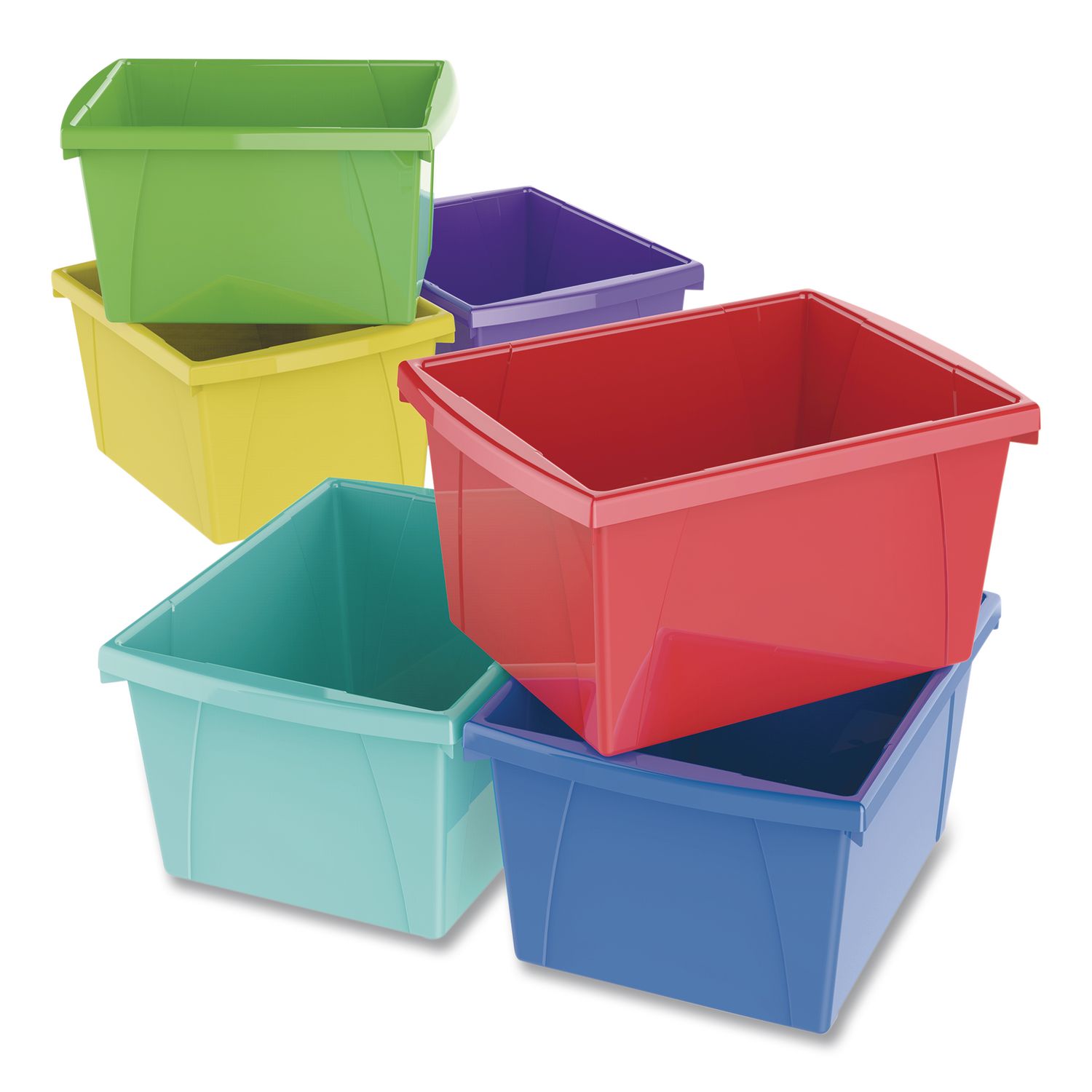 Classroom Storage Bin, 16 qt, 11.25 x 13.62 x 7.9, Assorted Colors, 6/Carton