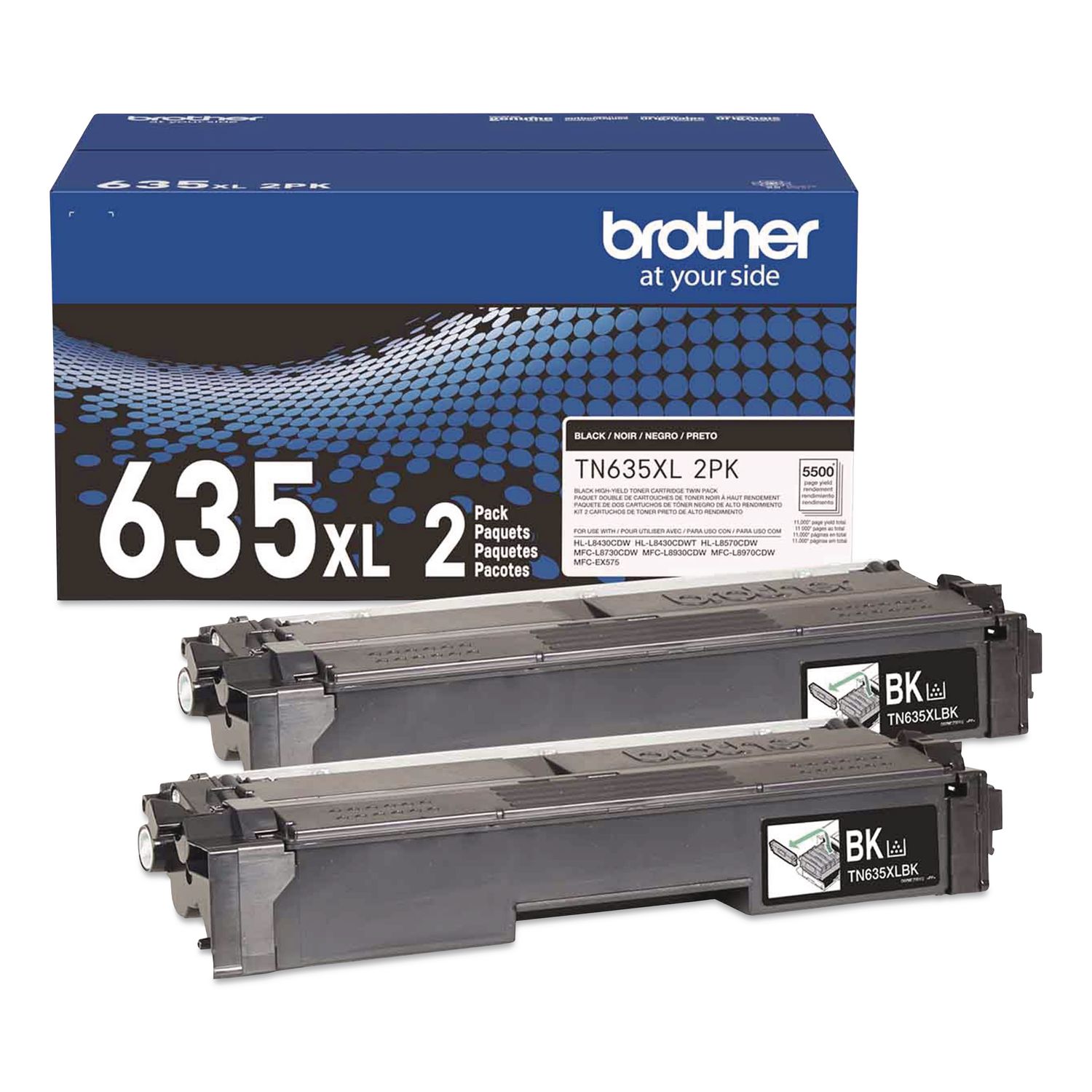 TN635XL High-Yield Toner, 7,500 Page-Yield, Black, 2/Pack