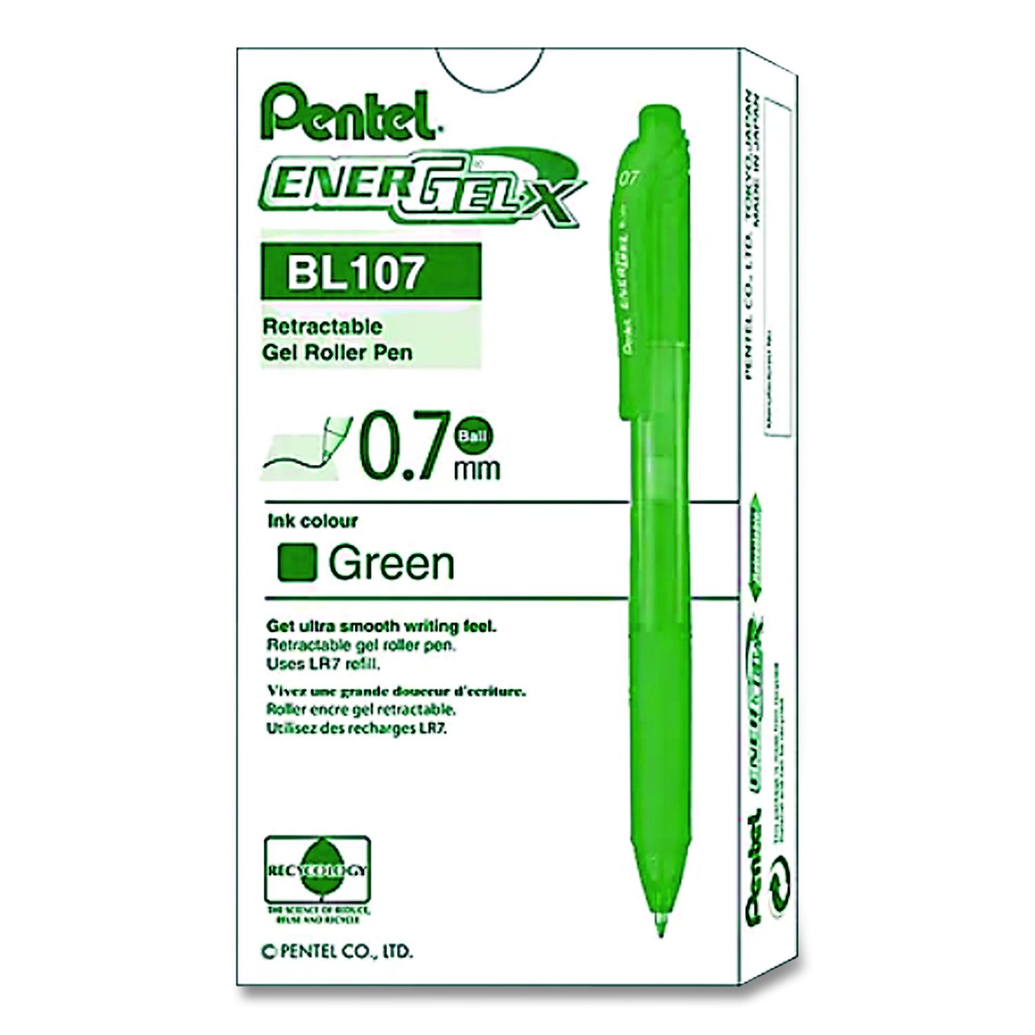 EnerGel-X Gel Pen, Retractable, Medium 0.7 mm, Green Ink